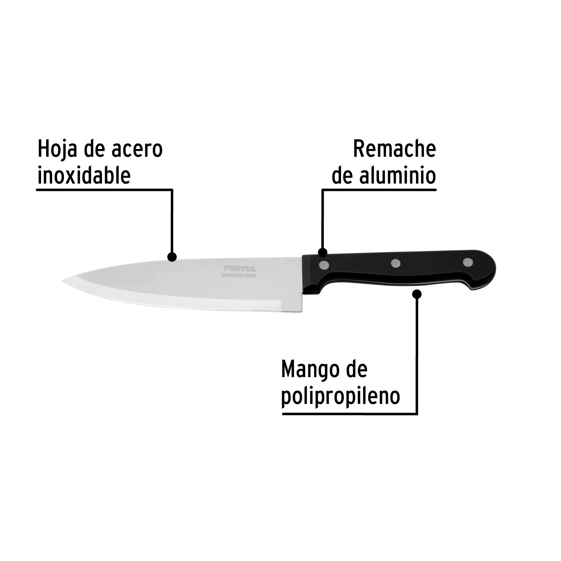 Cuchillo de chef 6" mango de polipropileno, PRETUL
