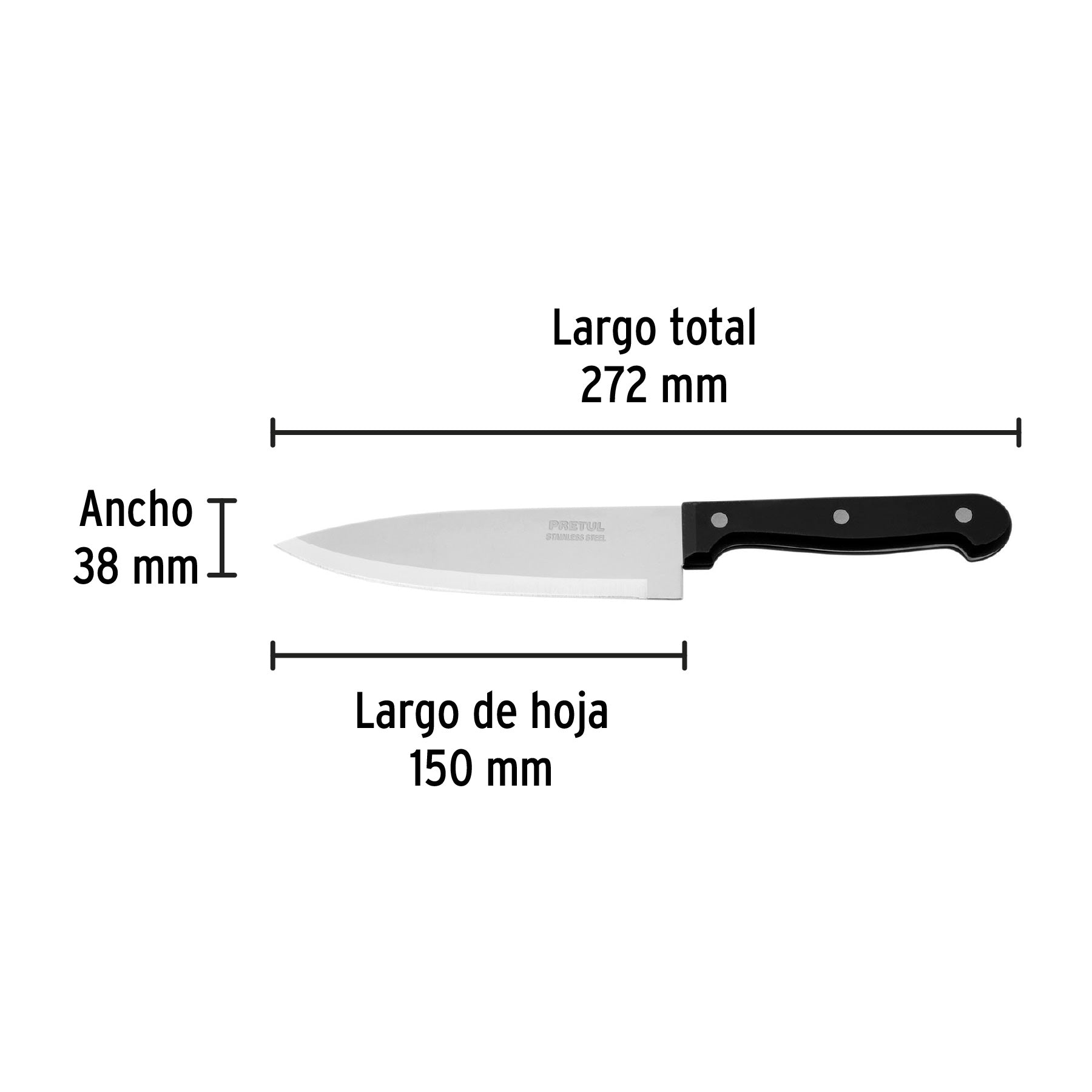 Cuchillo de chef 6" mango de polipropileno, PRETUL