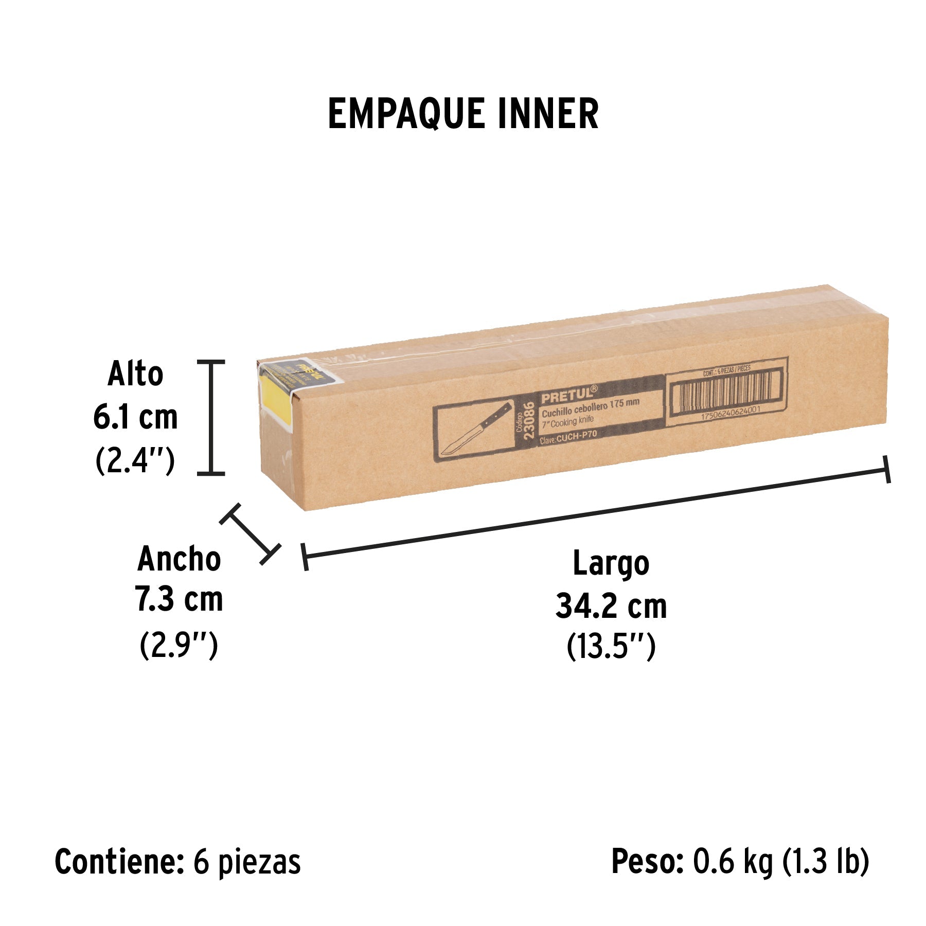 Cuchillo cebollero 7" mango de polipropileno, PRETUL - Empaque
