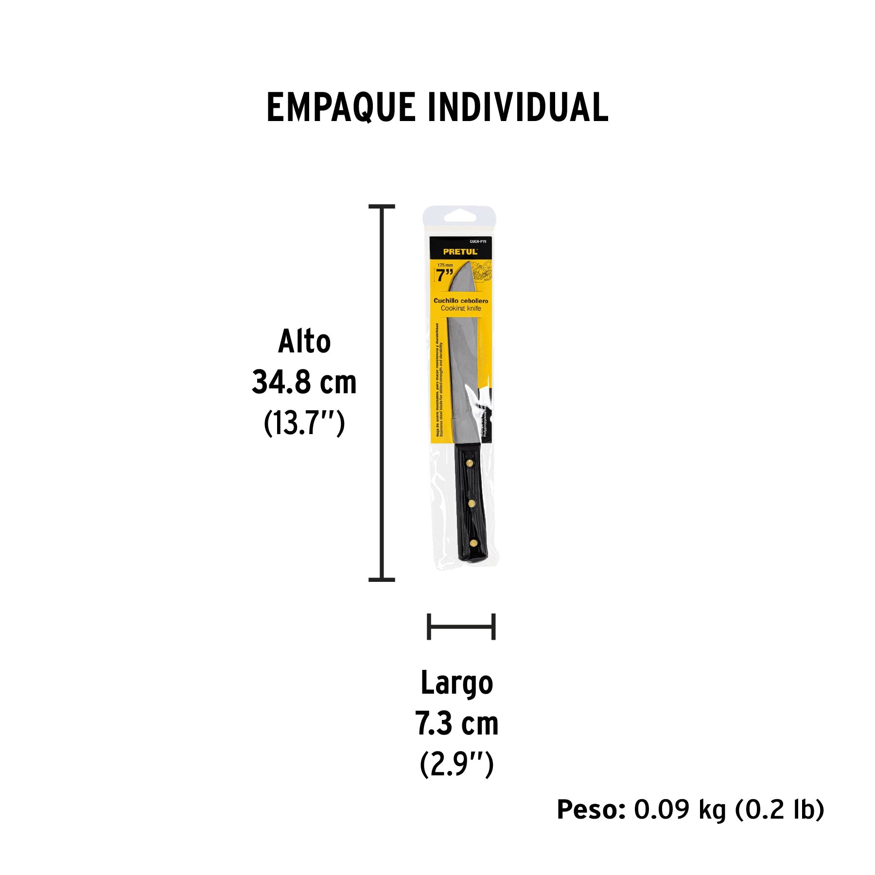 Cuchillo cebollero 7" mango de polipropileno, PRETUL - Empaque