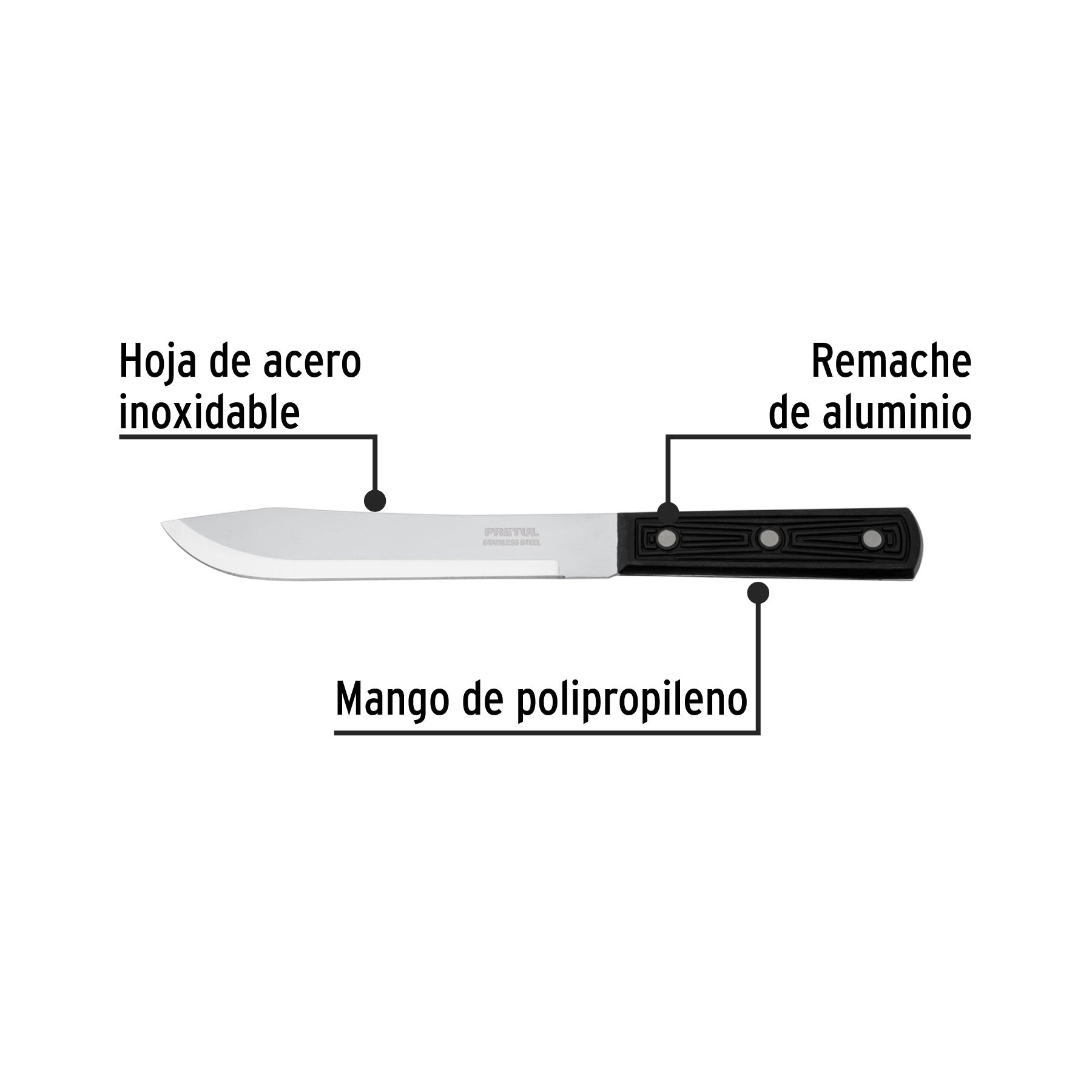 Cuchillo cebollero 7" mango de polipropileno, PRETUL