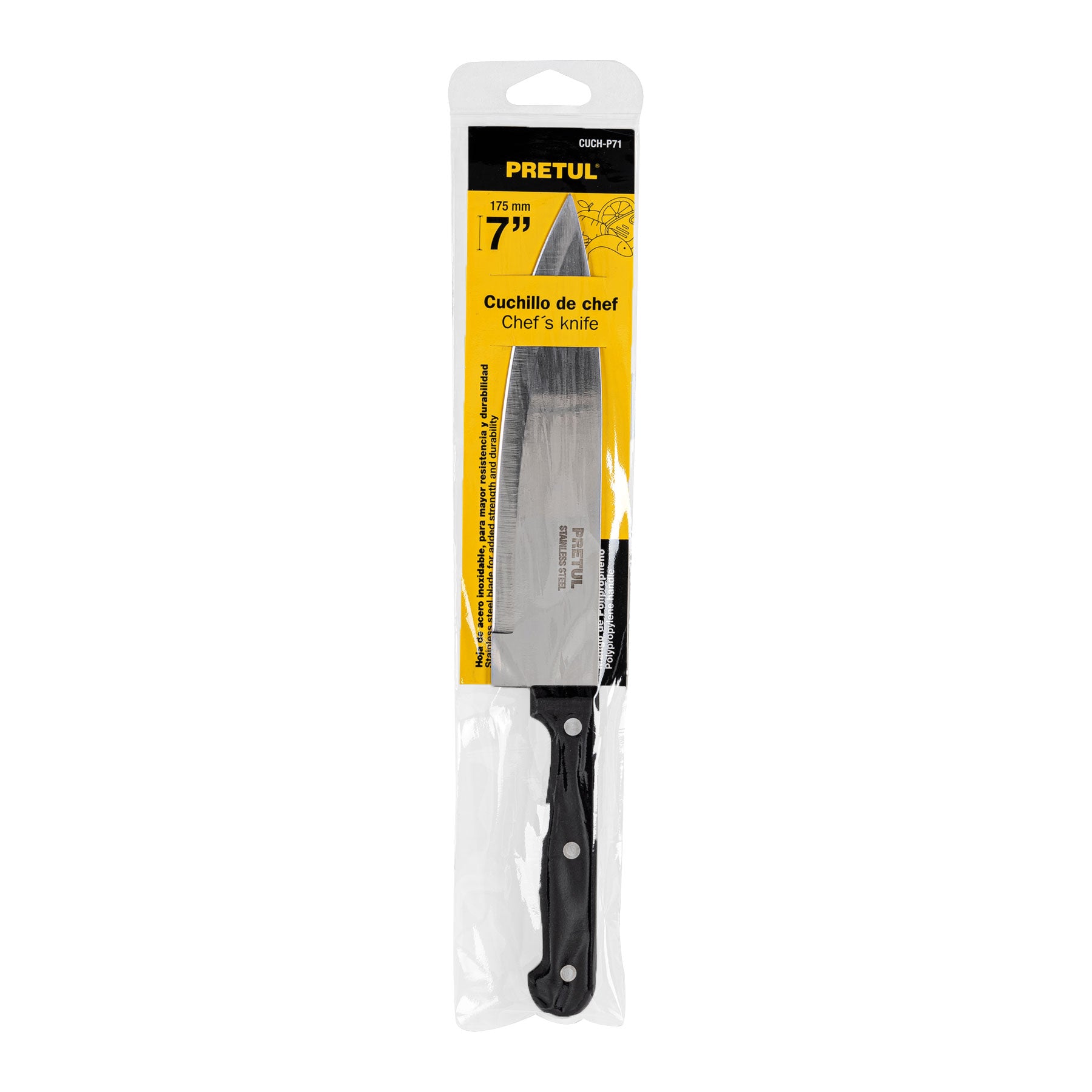 Cuchillo de chef 7" mango de polipropileno, PRETUL