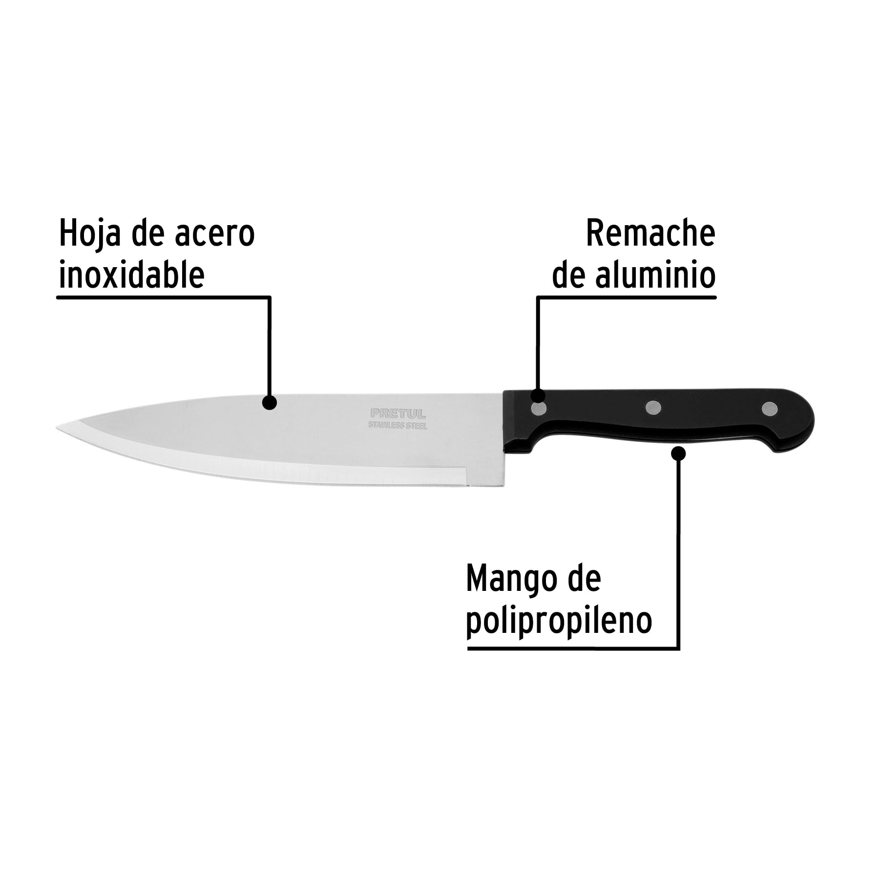 Cuchillo de chef 7" mango de polipropileno, PRETUL