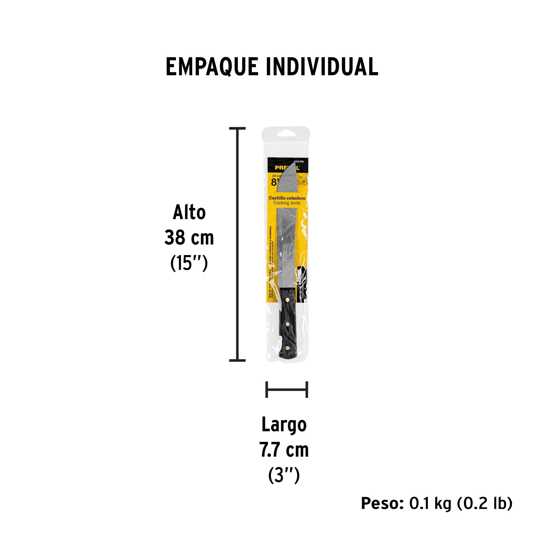 Cuchillo cebollero 8" mango de polipropileno, PRETUL - Empaque