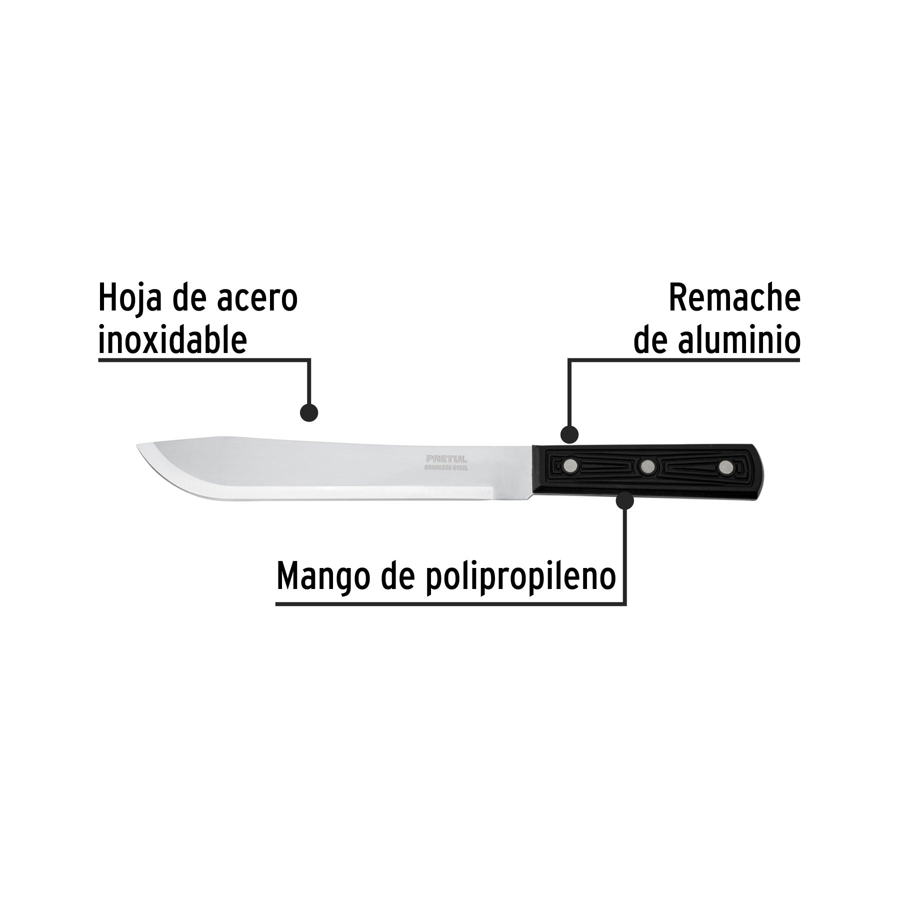Cuchillo cebollero 8" mango de polipropileno, PRETUL