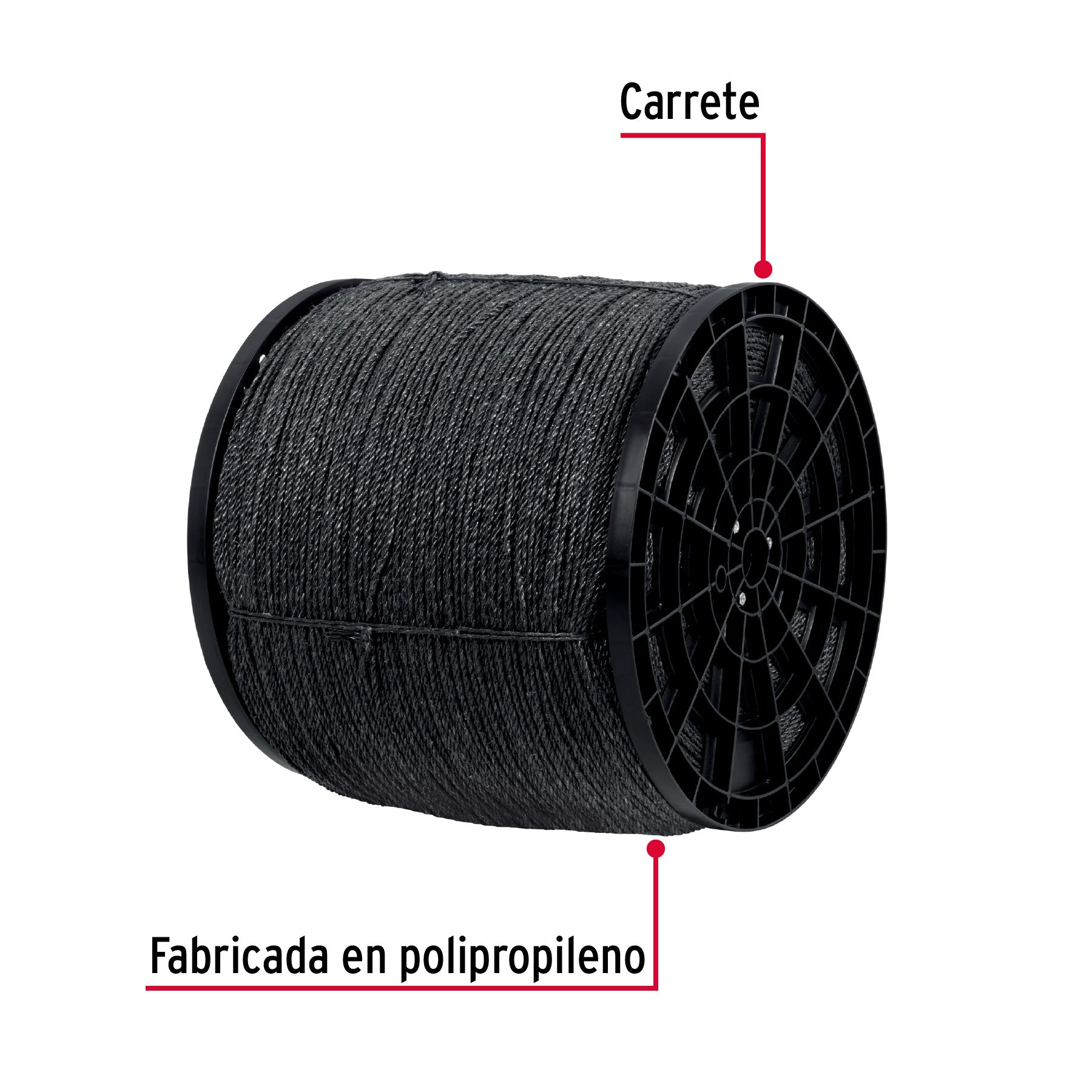Kilo de cuerda negra de polipropileno 4 mm, carrete 20kg