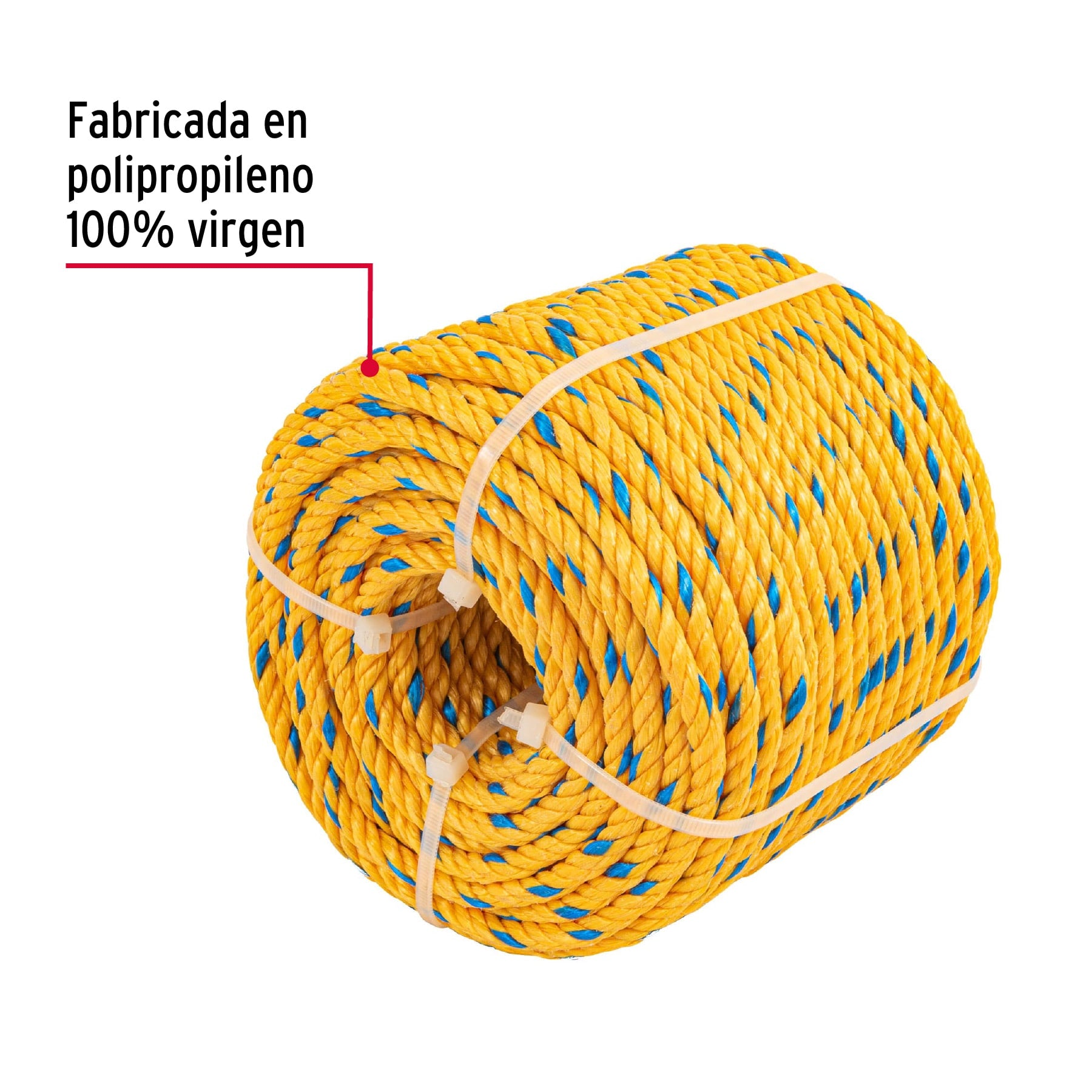 Metro de cuerda amarilla de polipropileno 6 mm, rollo 46m