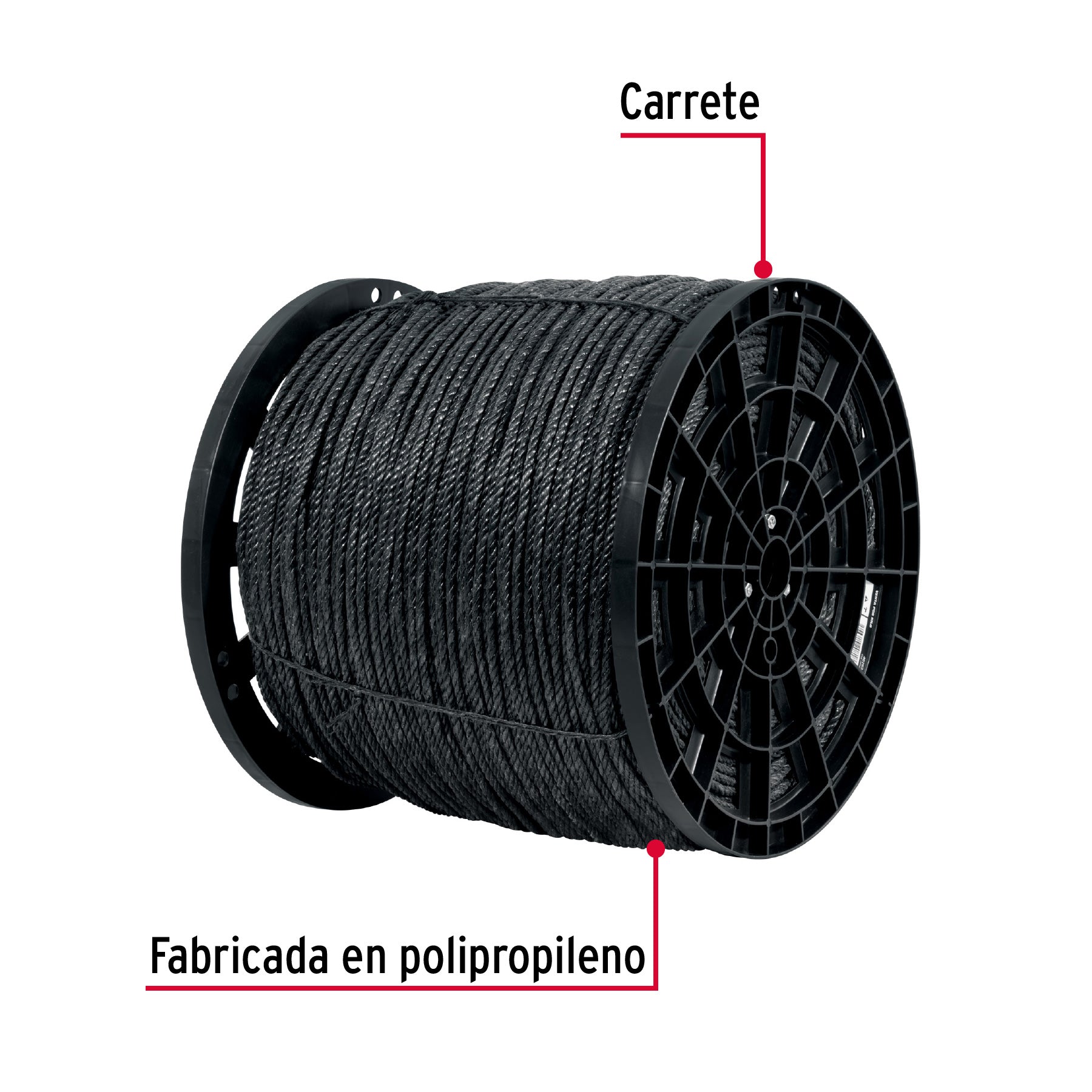 Kilo de cuerda negra de polipropileno 6 mm, carrete 20kg