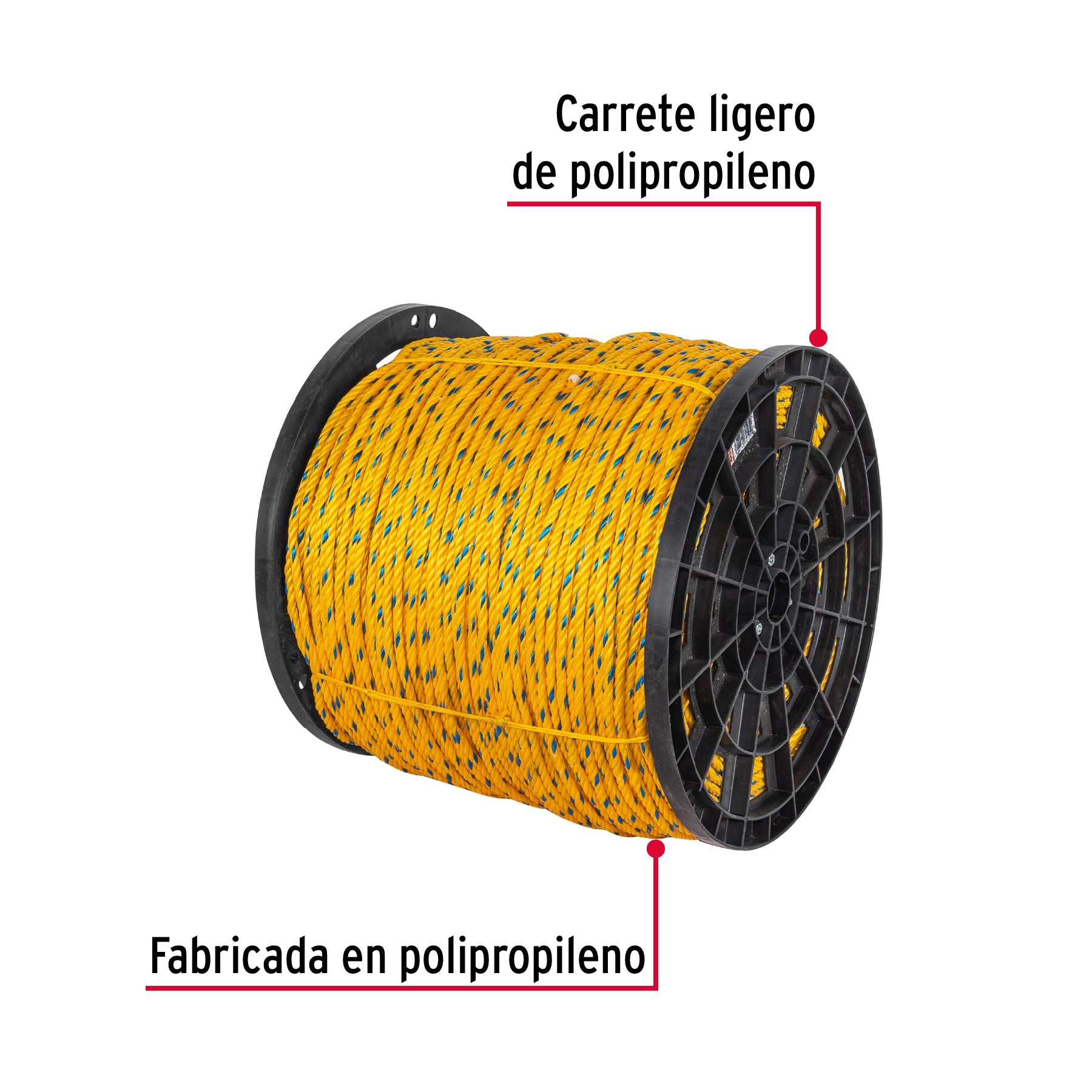 Metro de cuerda amarilla de polipropileno 8mm, carrete 640m