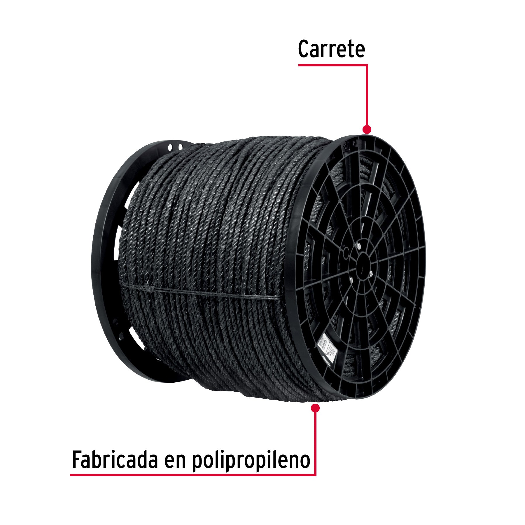 Kilo de cuerda negra de polipropileno 8 mm, carrete 20kg
