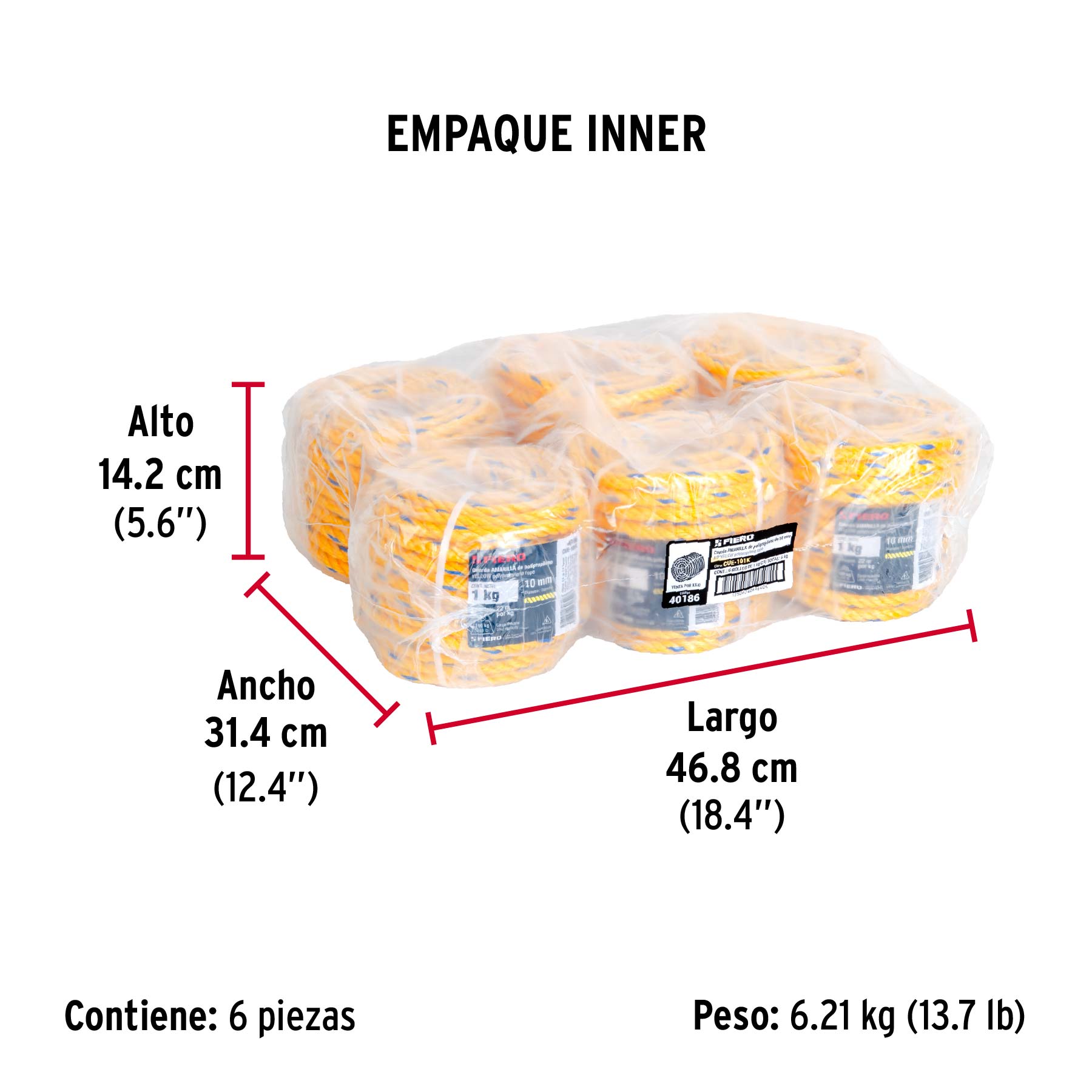 Kilo de cuerda amarilla de polipropileno 10 mm, rollo 1kg - Empaque