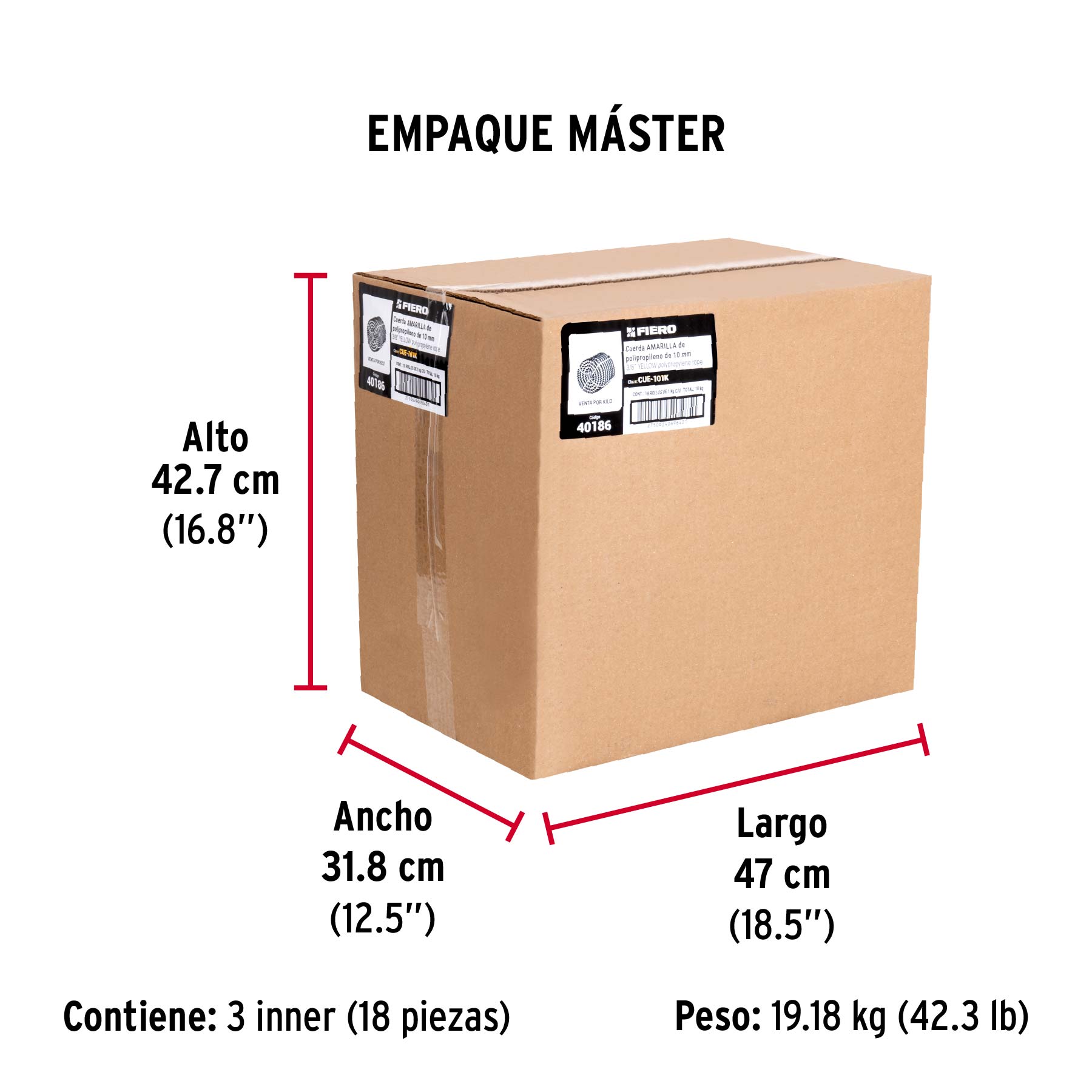 Kilo de cuerda amarilla de polipropileno 10 mm, rollo 1kg - Empaque