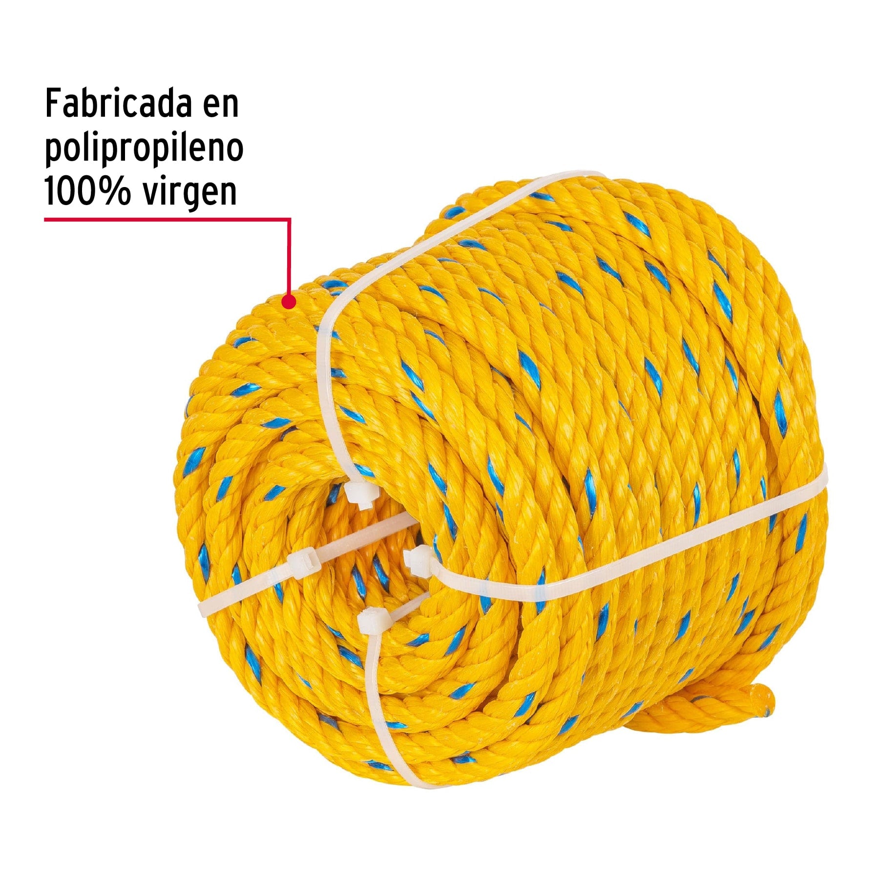 Metro de cuerda amarilla de polipropileno 10 mm, rollo 22m