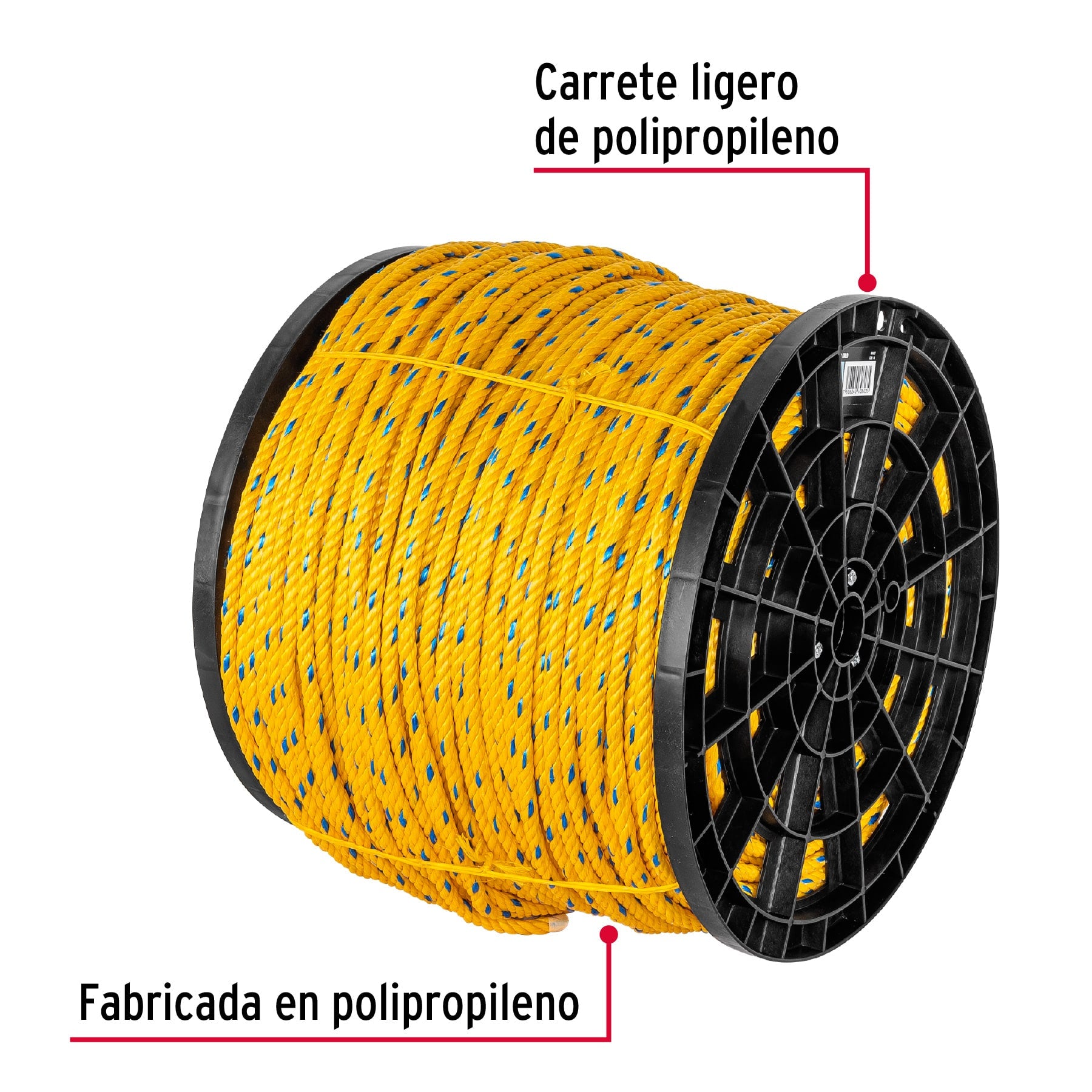 Kilo de cuerda amarilla de polipropileno 10mm, carrete 20kg