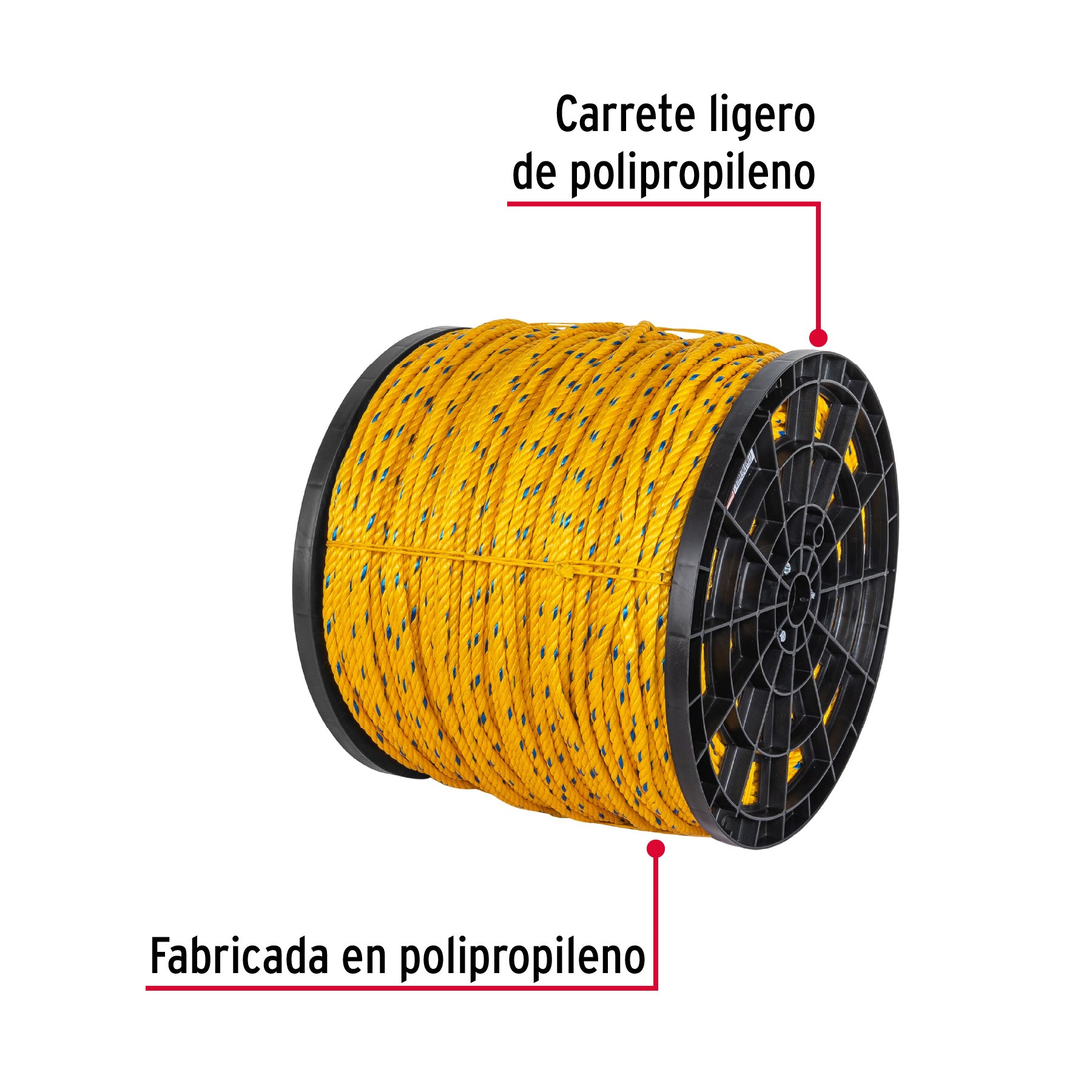 Metro de cuerda amarilla de polipropileno 10mm, carrete 440m