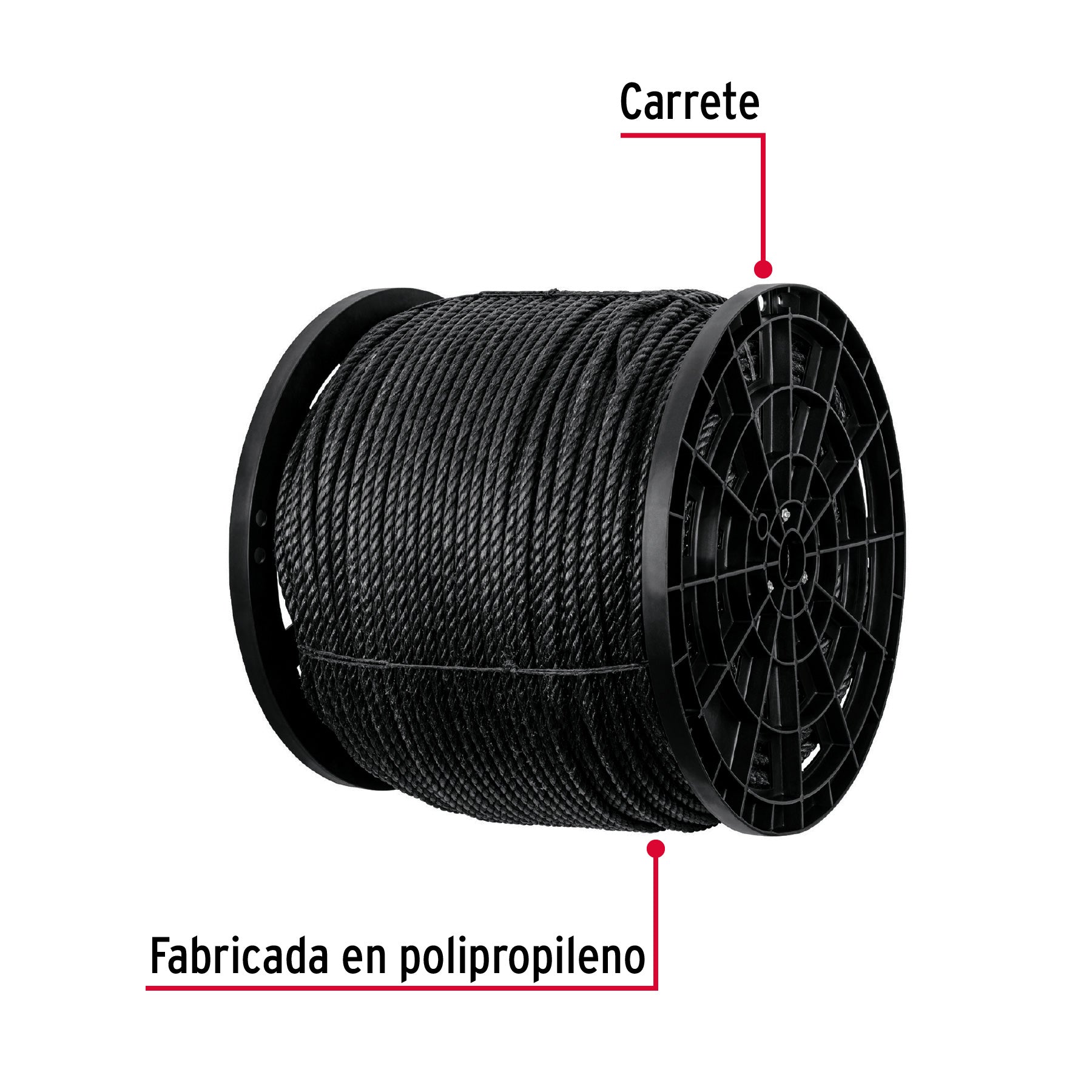 Kilo de cuerda negra de polipropileno 10 mm, carrete 20kg