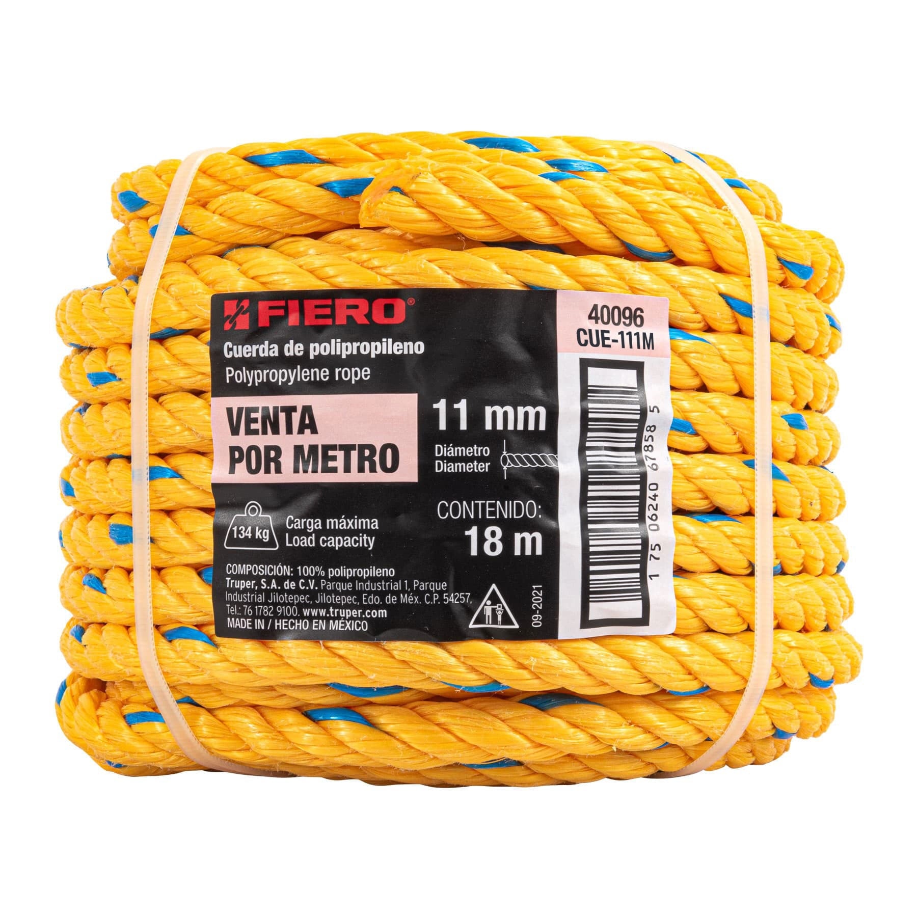 Metro de cuerda amarilla de polipropileno 11 mm, rollo 18m