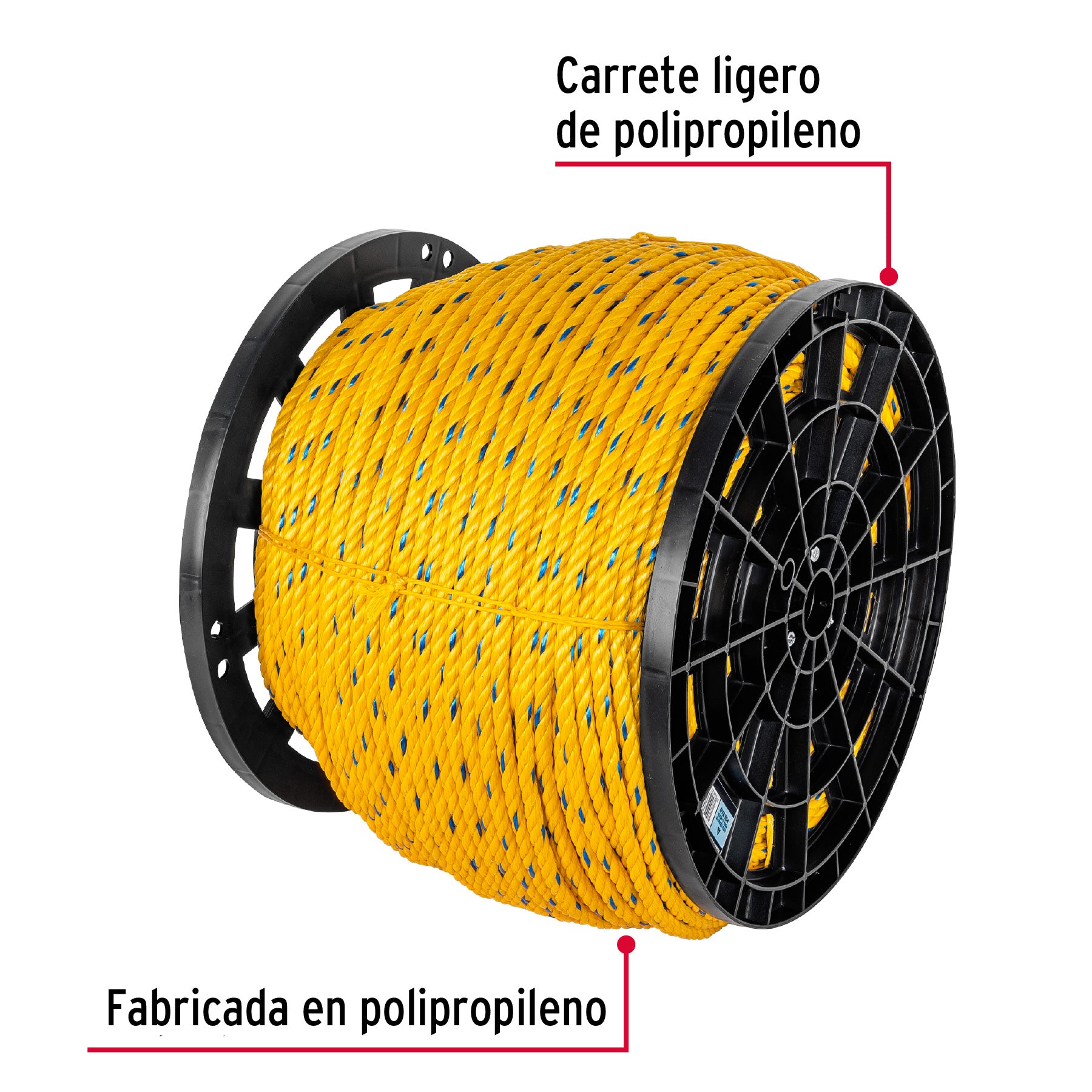 Kilo de cuerda amarilla de polipropileno 11mm, carrete 20kg