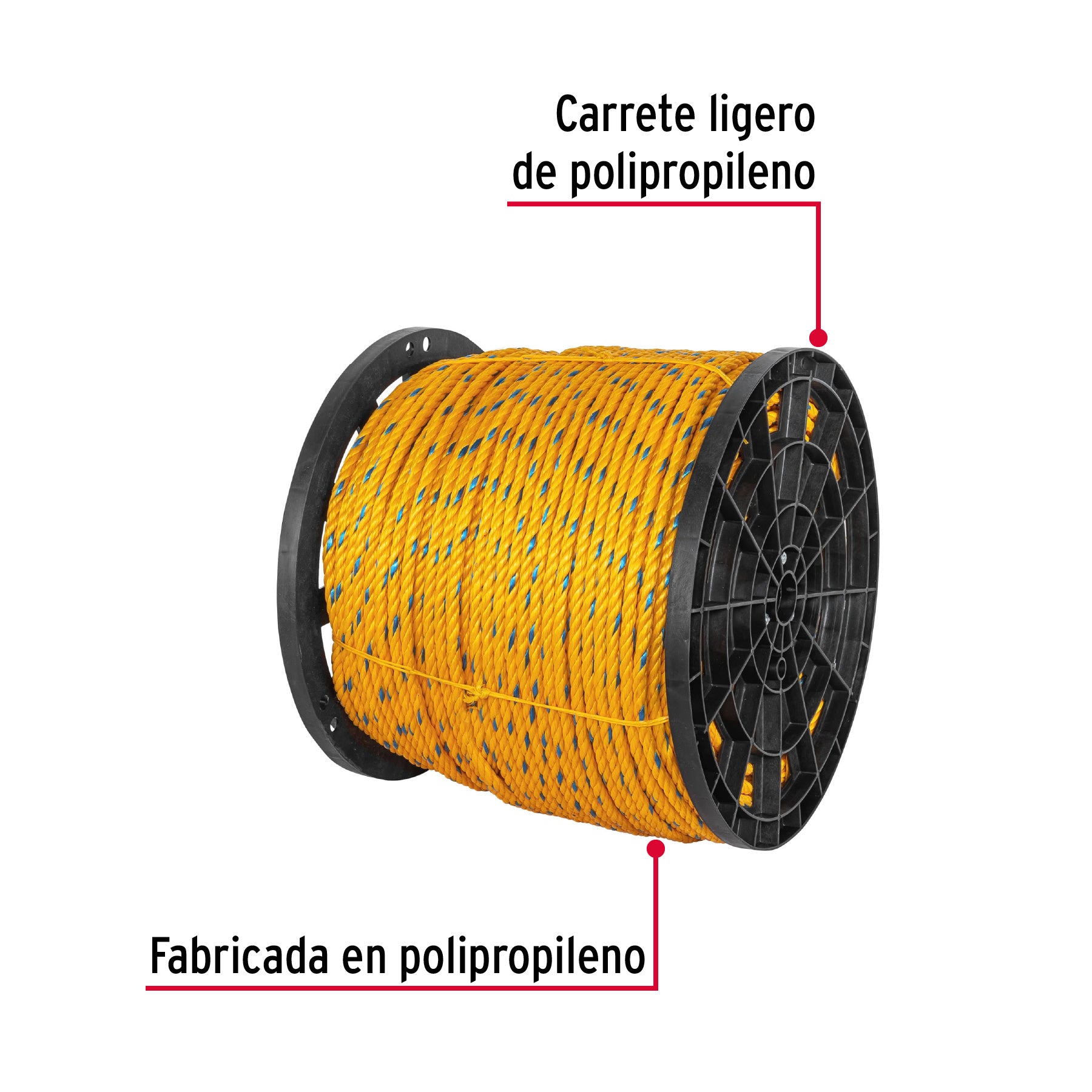 Metro de cuerda amarilla de polipropileno 11mm, carrete 360m