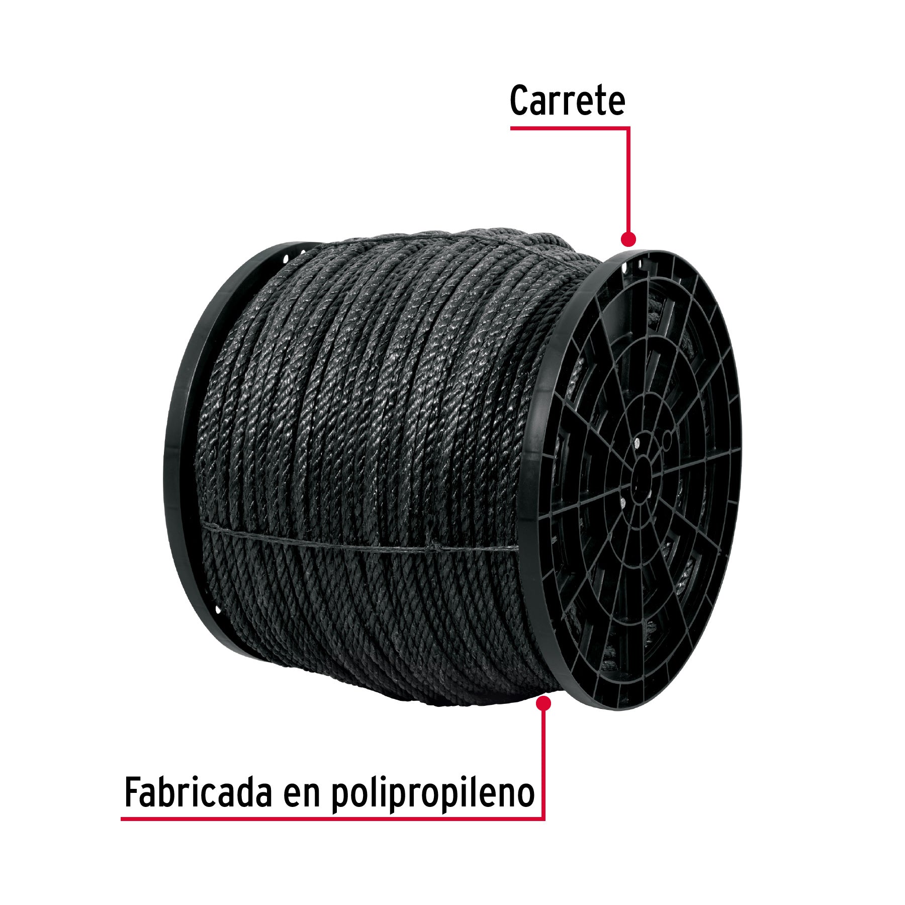 Kilo de cuerda negra de polipropileno 11 mm, carrete 20kg