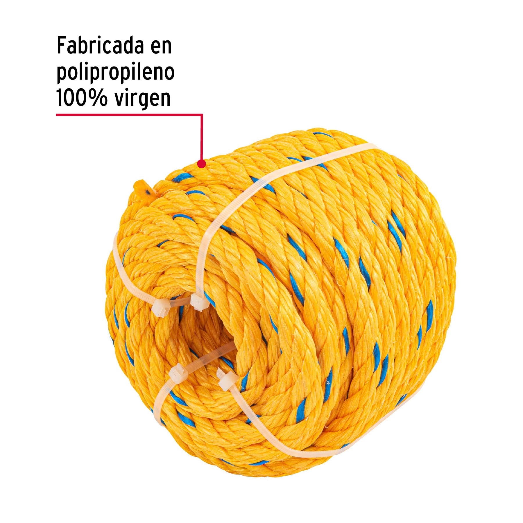 Metro de cuerda amarilla de polipropileno 13 mm, rollo 13m