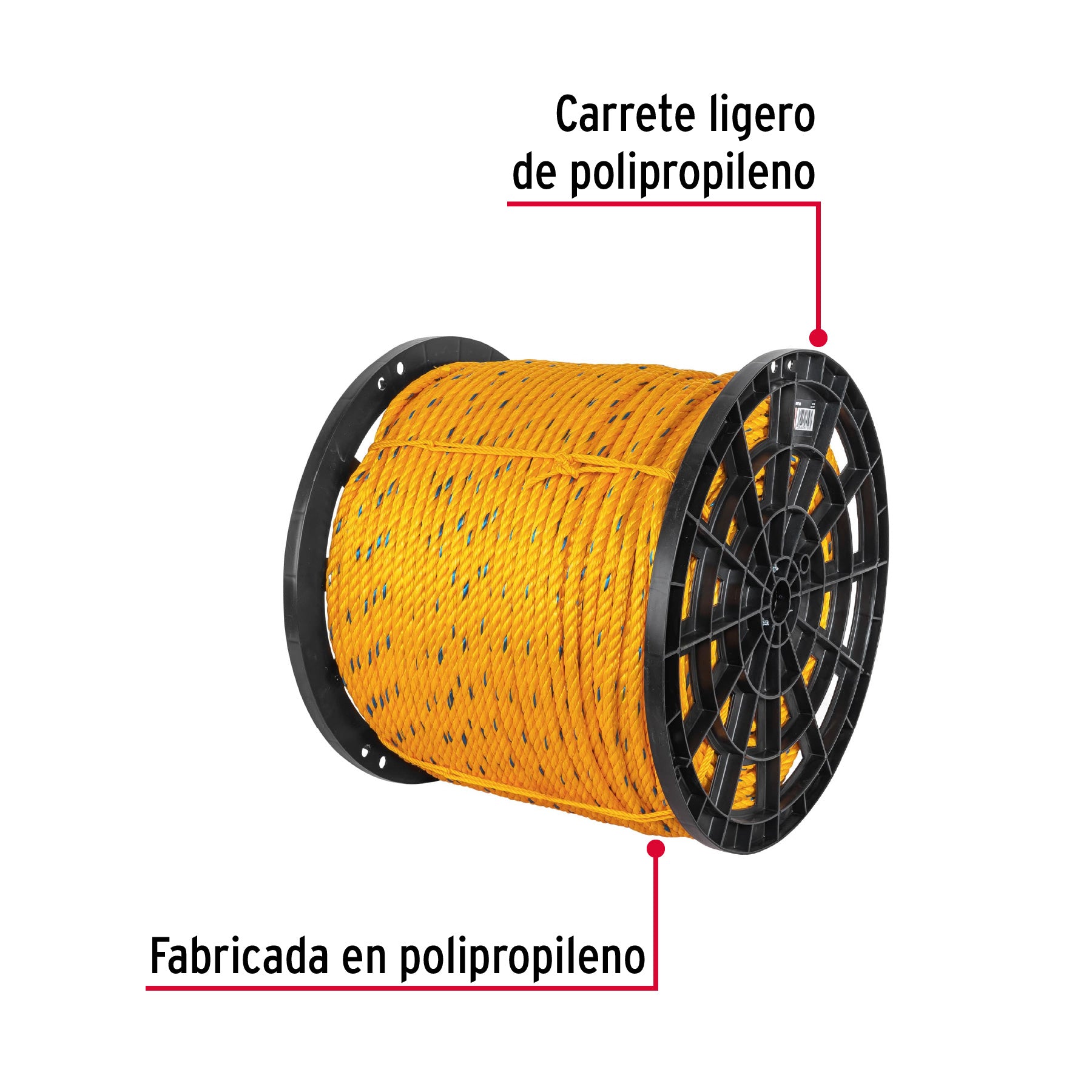 Metro de cuerda amarilla de polipropileno 13mm, carrete 390m
