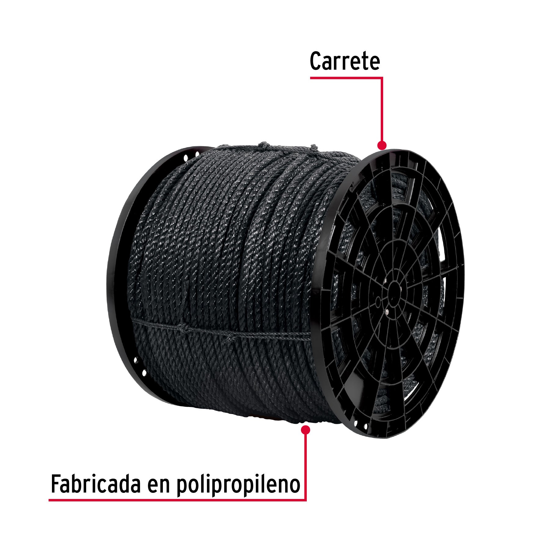 Kilo de cuerda negra de polipropileno 13 mm, carrete 30kg