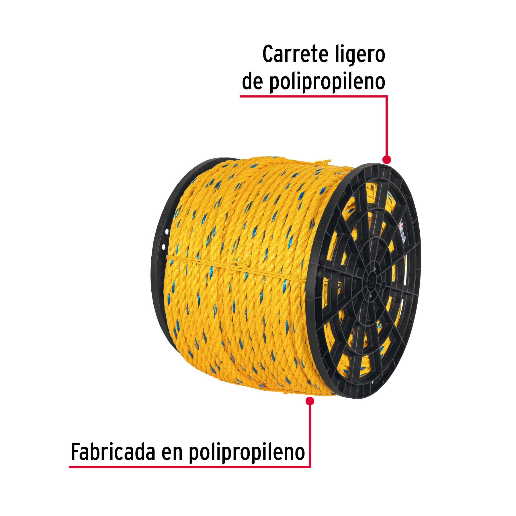 Metro de cuerda amarilla de polipropileno 19mm, carrete 198m