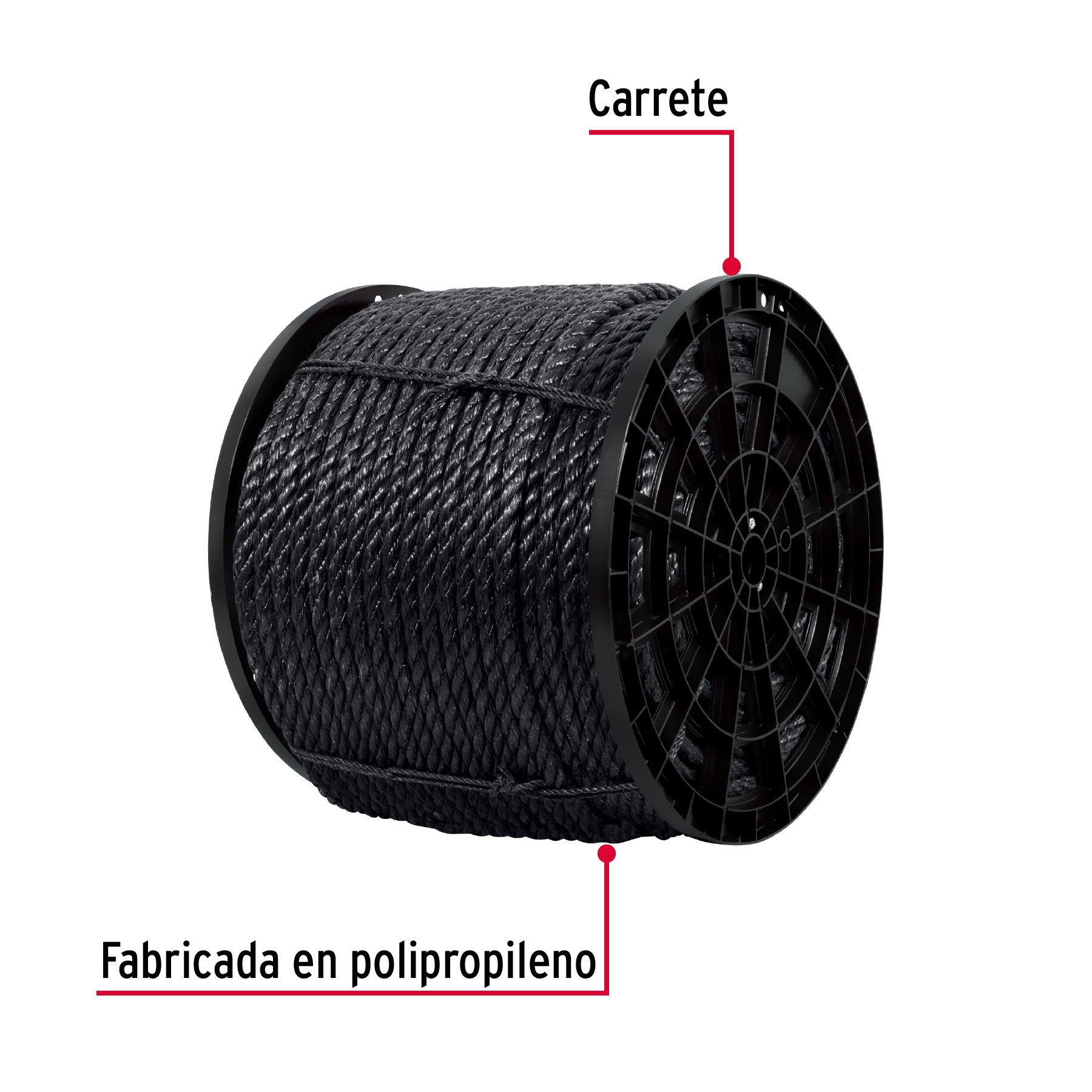 Kilo de cuerda negra de polipropileno 19 mm, carrete 30kg