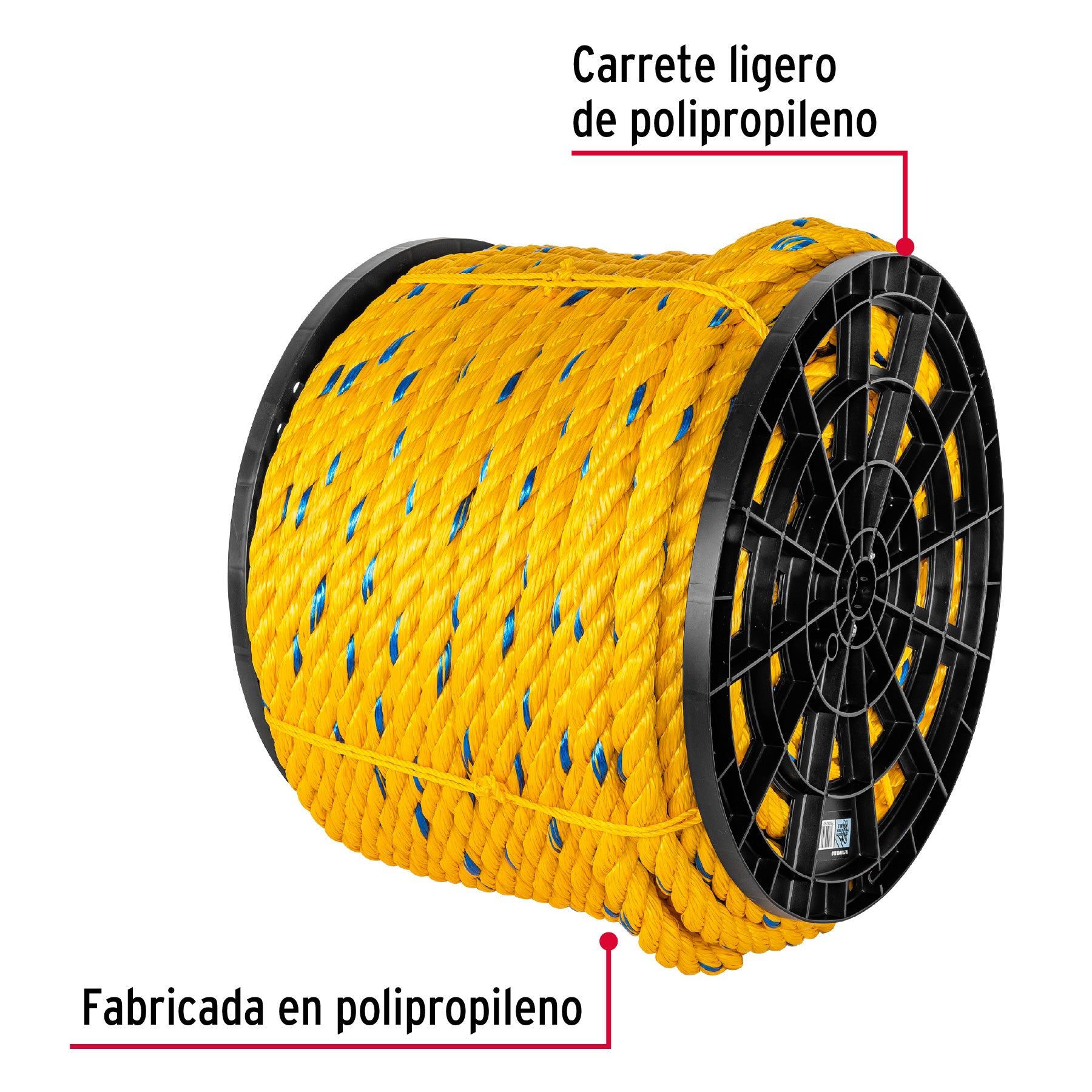 Kilo de cuerda amarilla de polipropileno 25mm, carrete 30kg