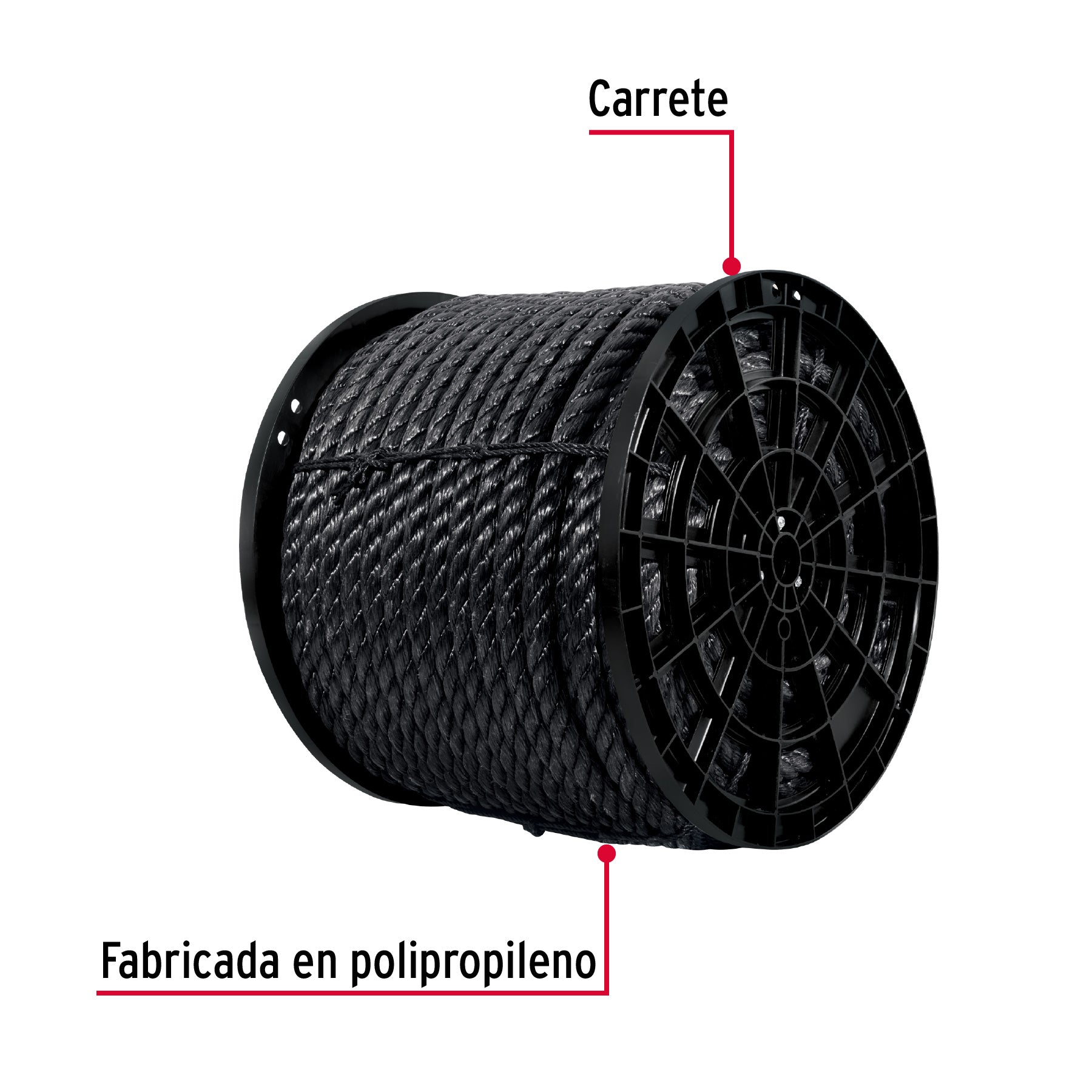 Kilo de cuerda negra de polipropileno 25 mm, carrete 30kg