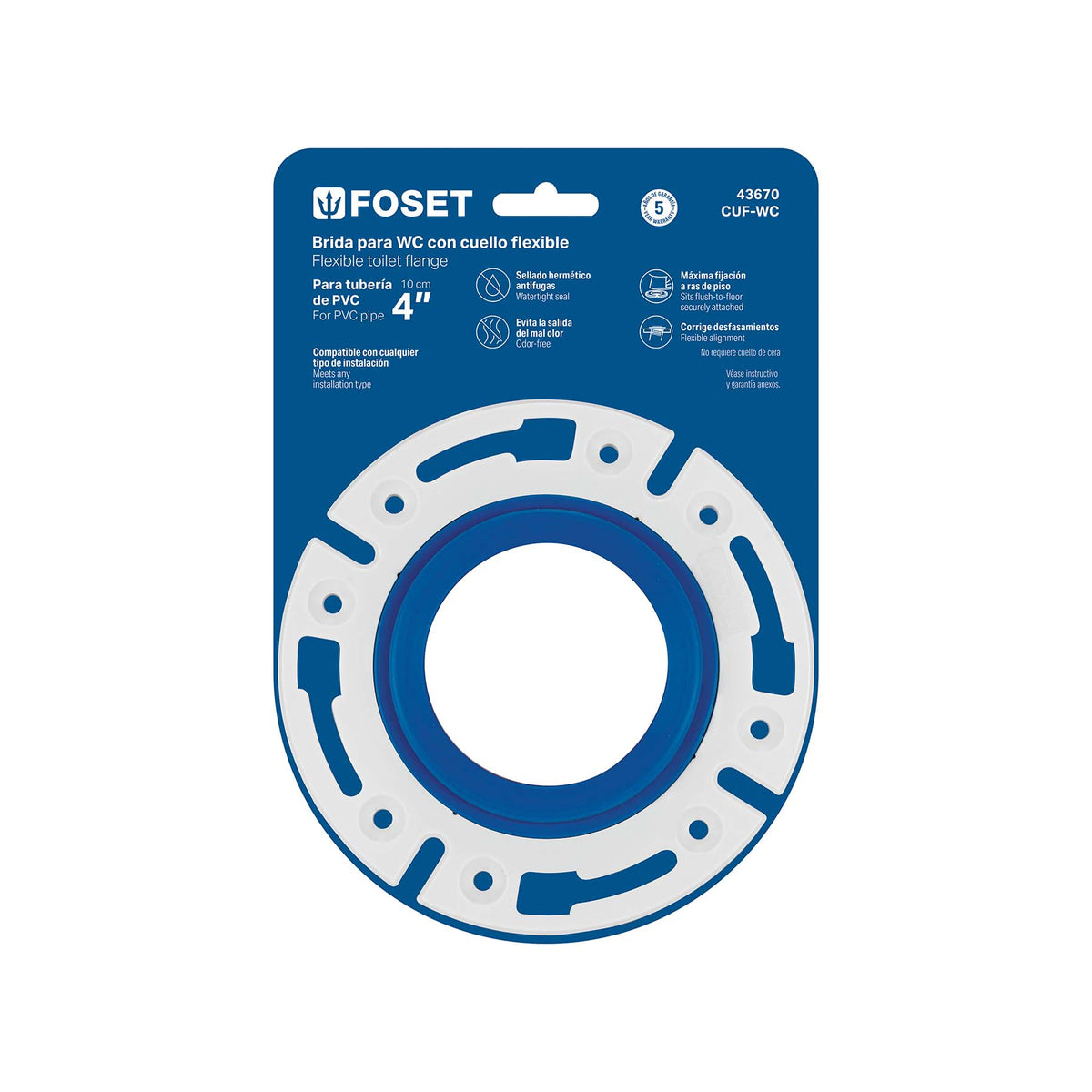 Brida con cuello flexible para WC, tubería de 4", FOSET