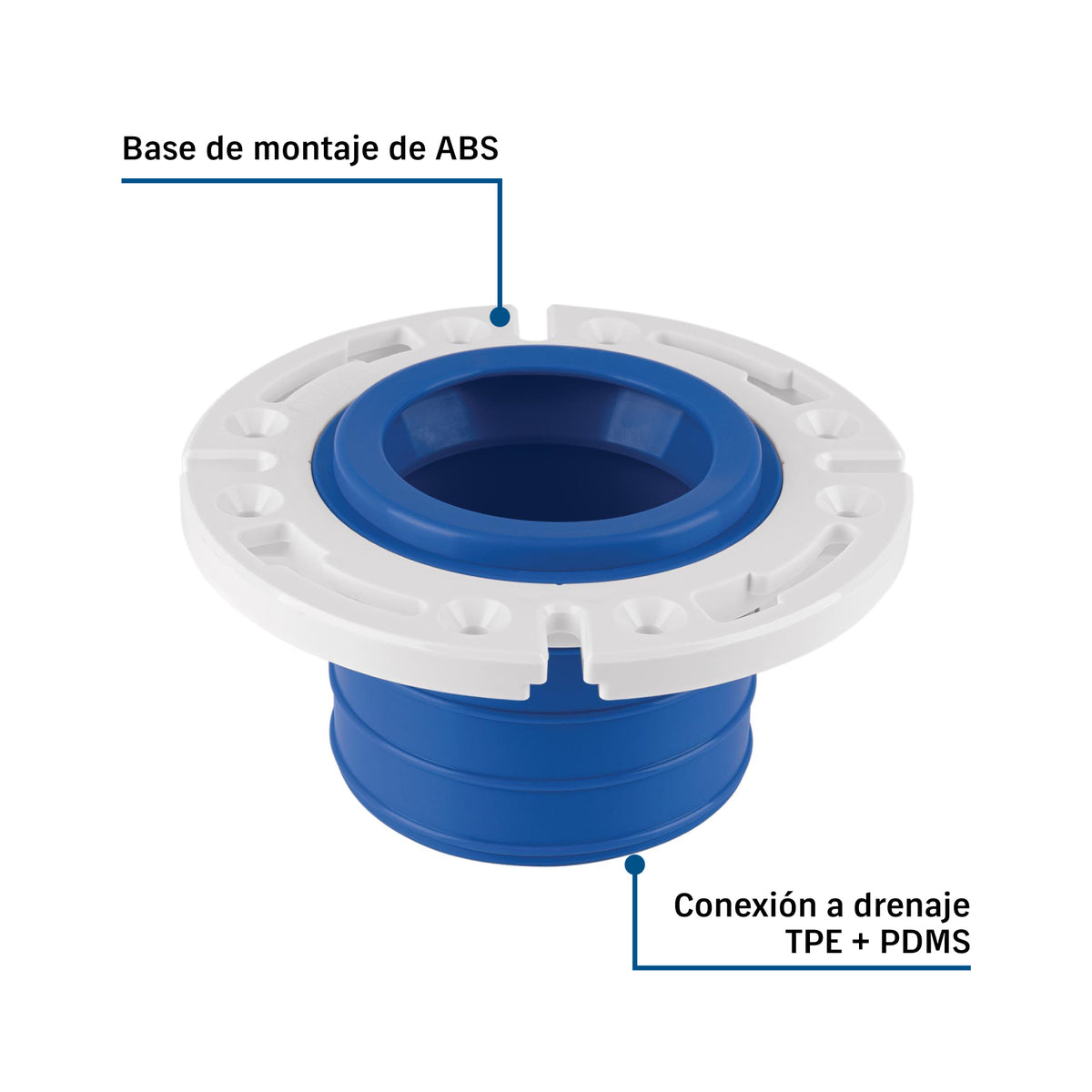 Brida con cuello flexible para WC, tubería de 4", FOSET