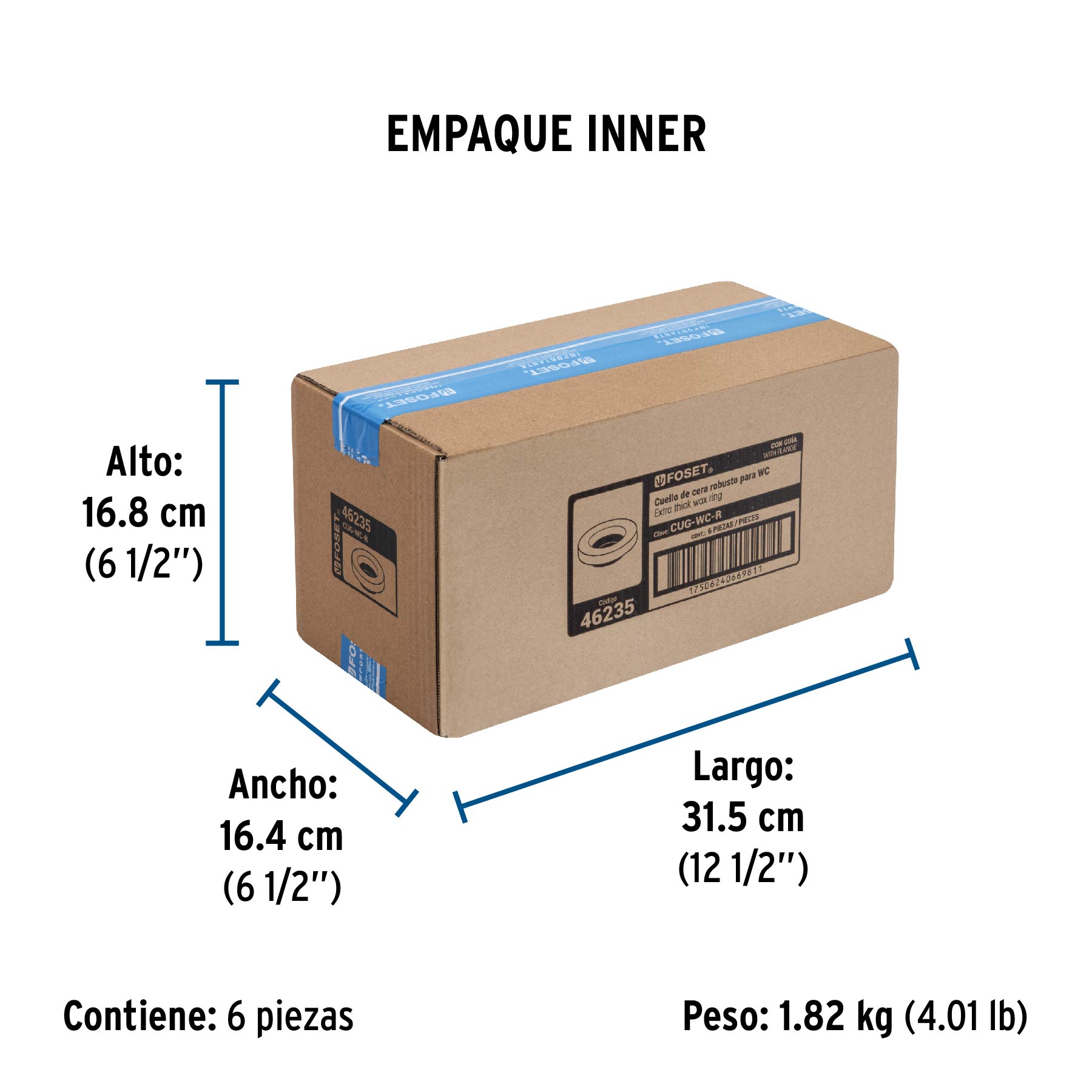 Cuello de cera con guía para WC, robusto, 250 g, FOSET - Empaque
