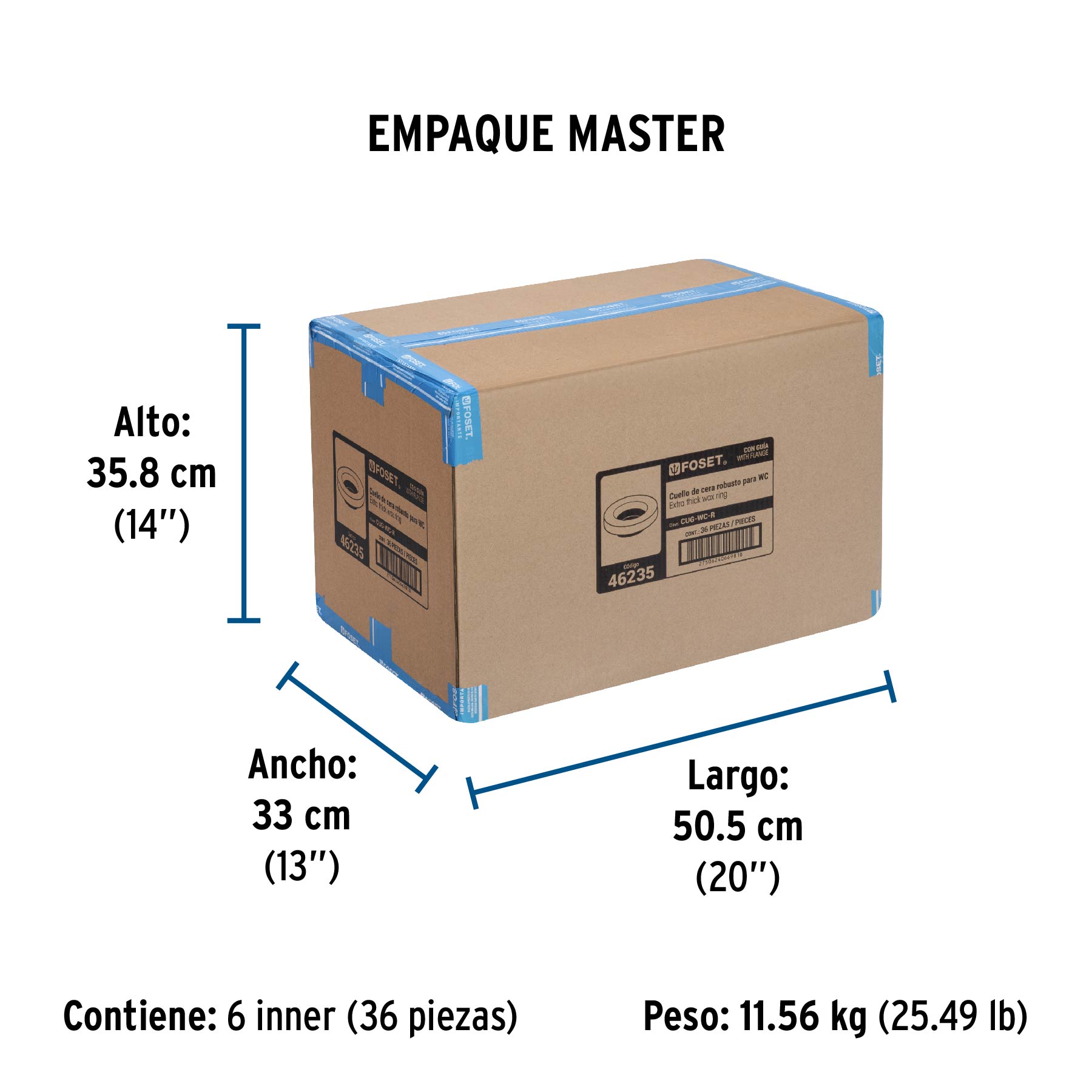 Cuello de cera con guía para WC, robusto, 250 g, FOSET - Empaque