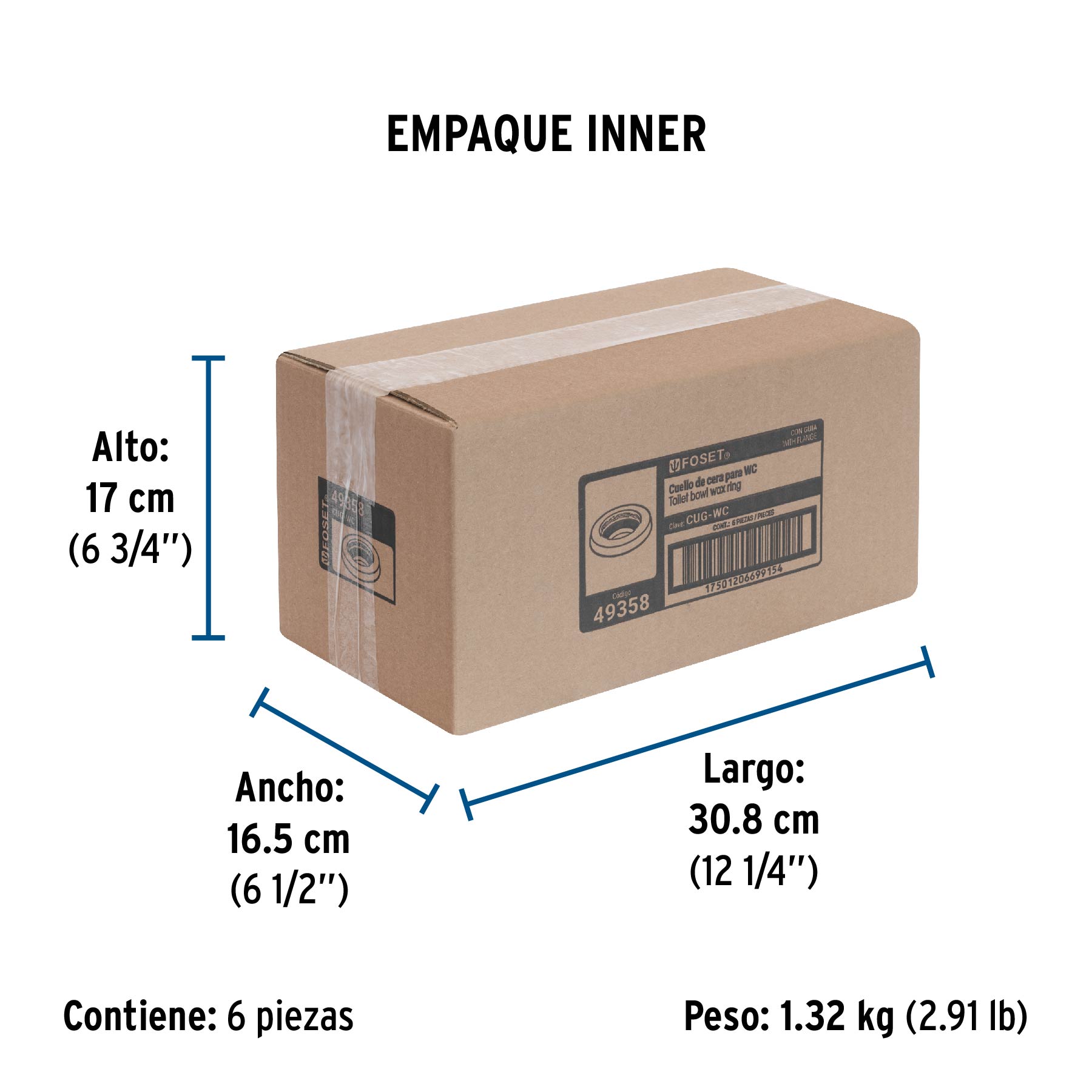Cuello de cera con guía para WC, 170 g, FOSET - Empaque