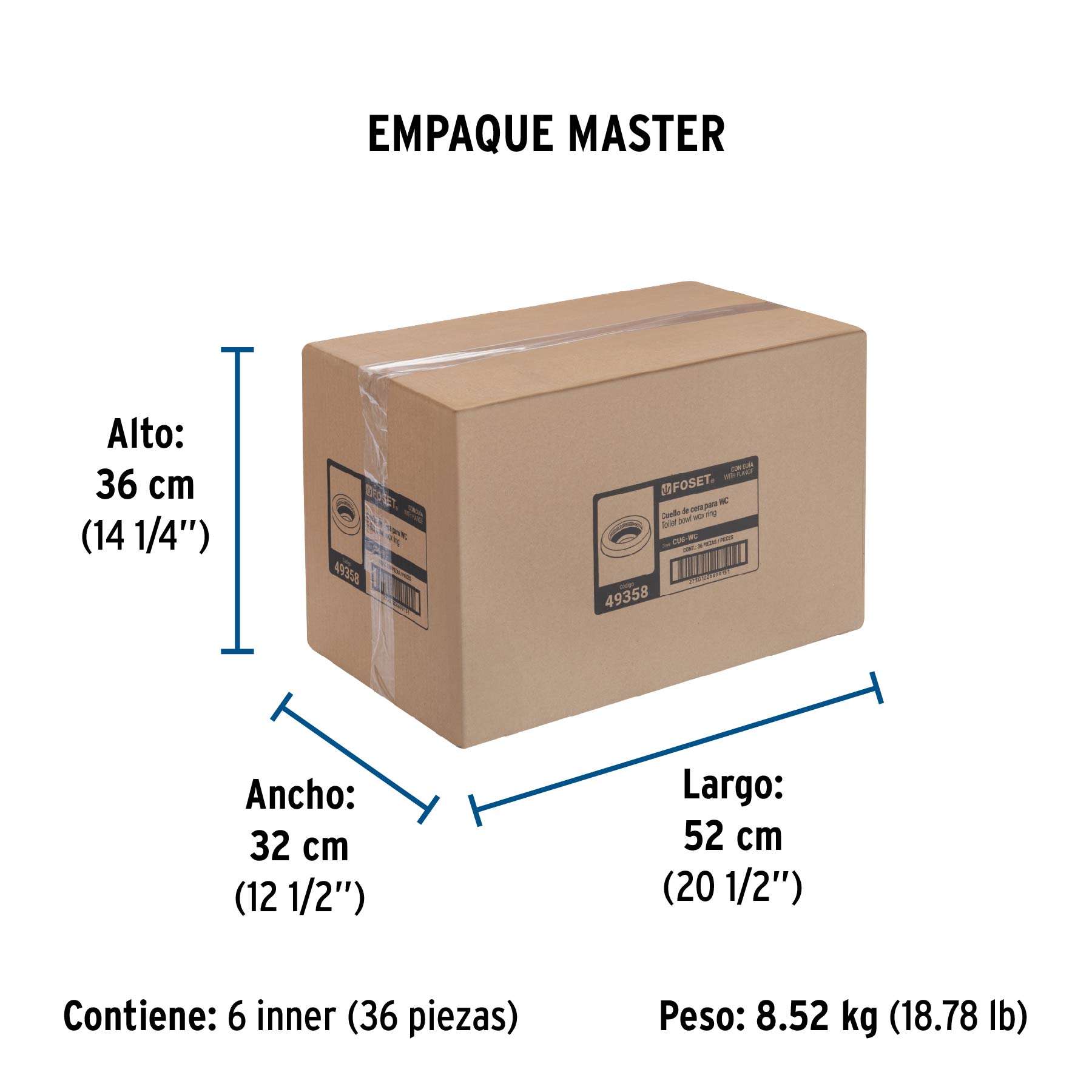 Cuello de cera con guía para WC, 170 g, FOSET - Empaque