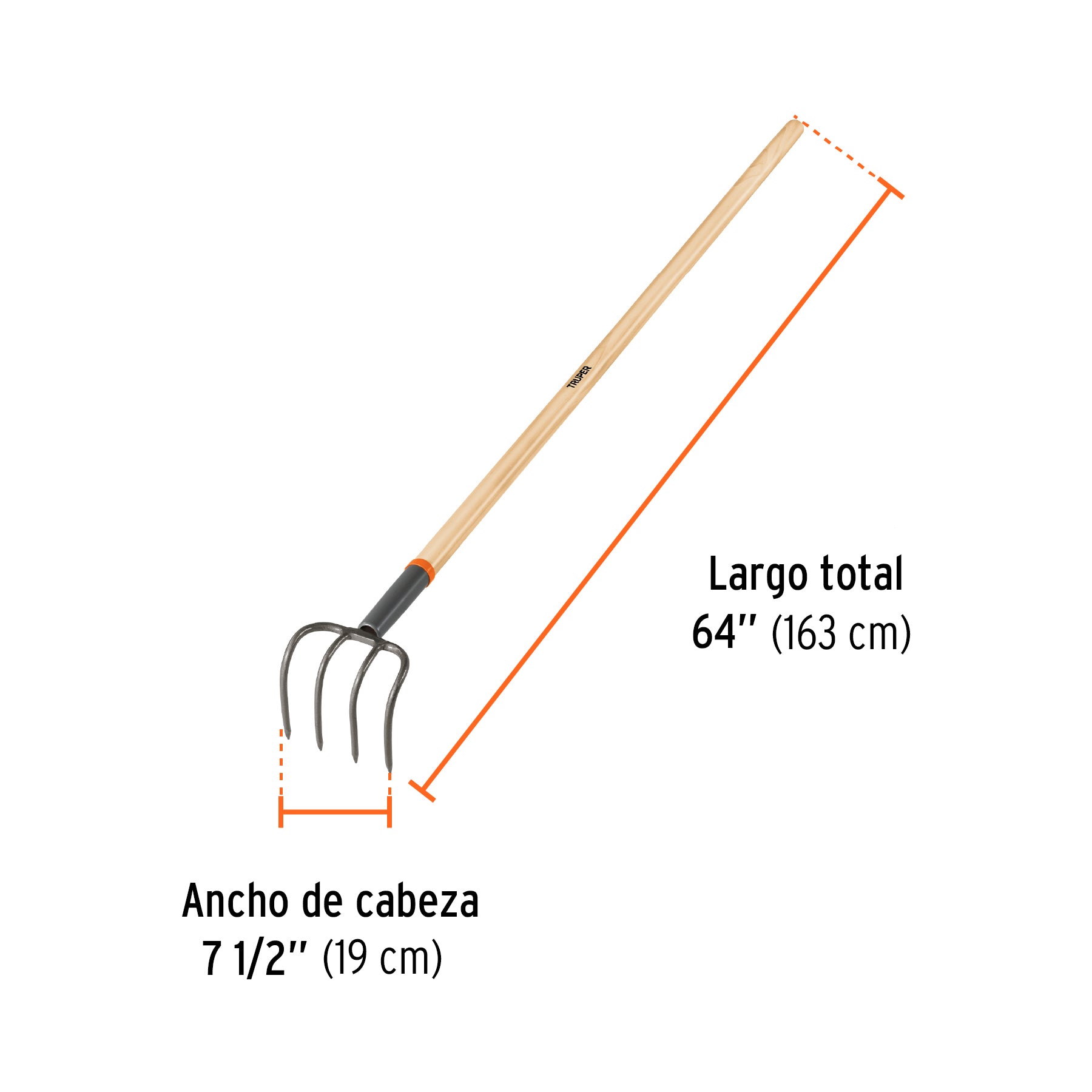 Cultivador forjado, 5 dientes, mango de madera 60", TRUPER