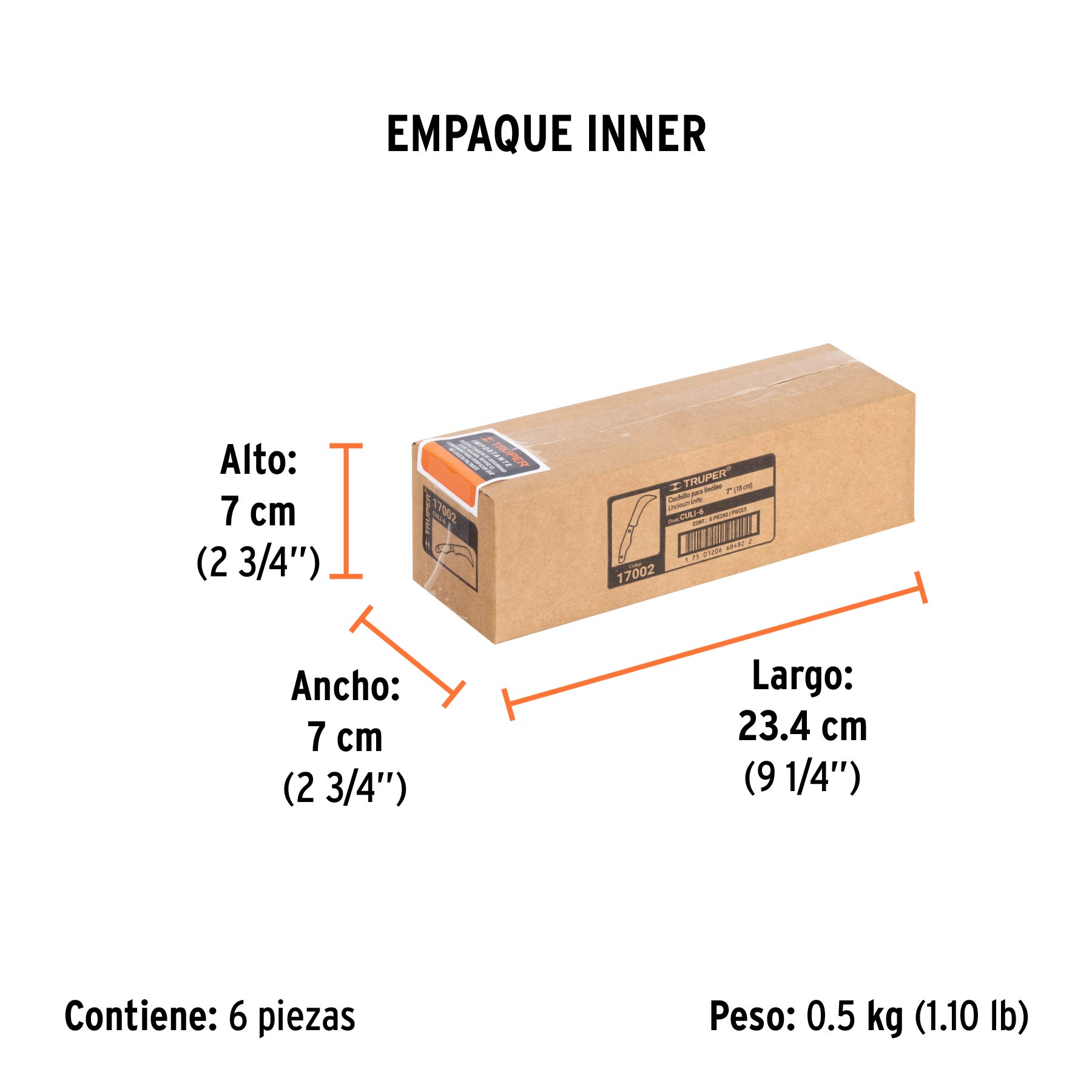 Cuchillo 7" para linóleo, TRUPER - Empaque