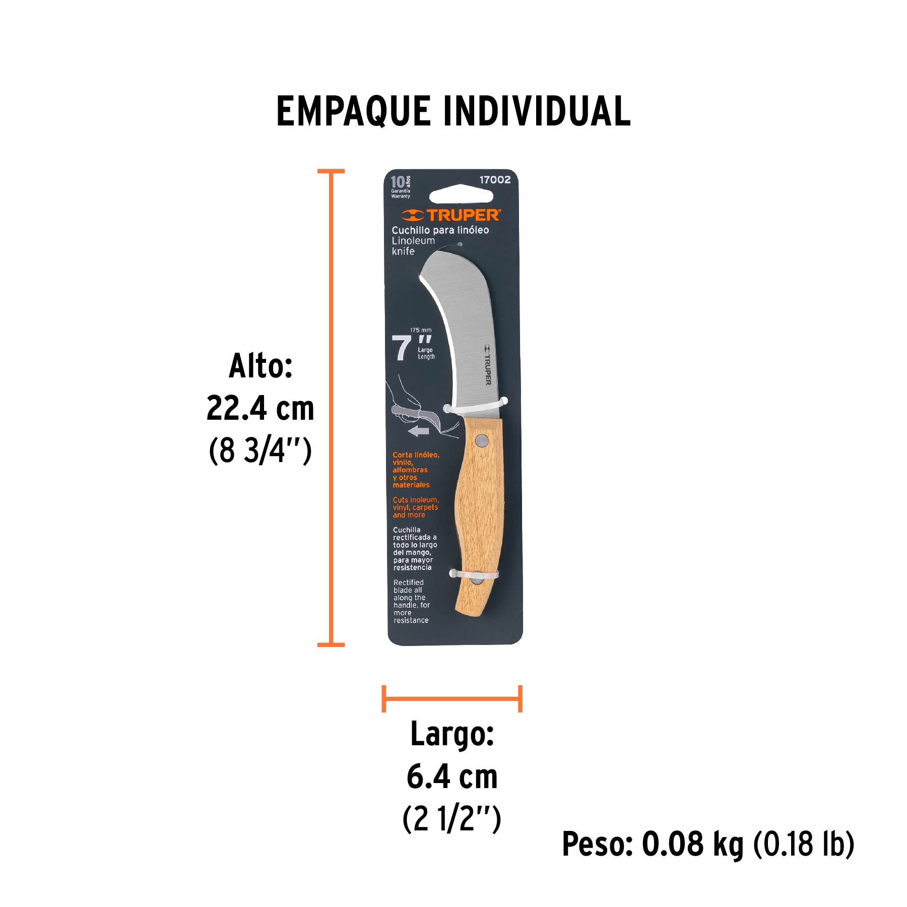 Cuchillo 7" para linóleo, TRUPER - Empaque