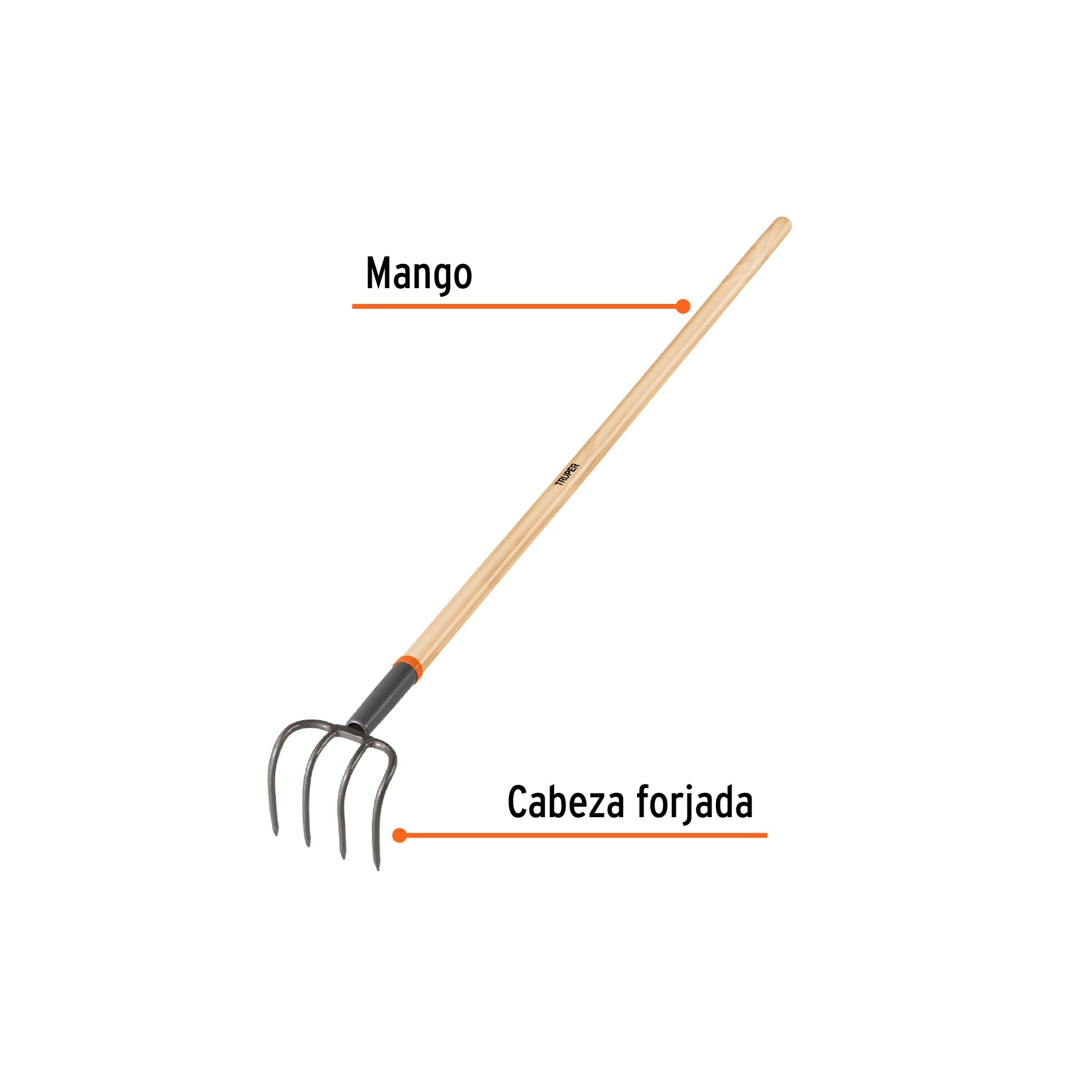 Cultivador forjado, 4 dientes, mango de madera 54", TRUPER