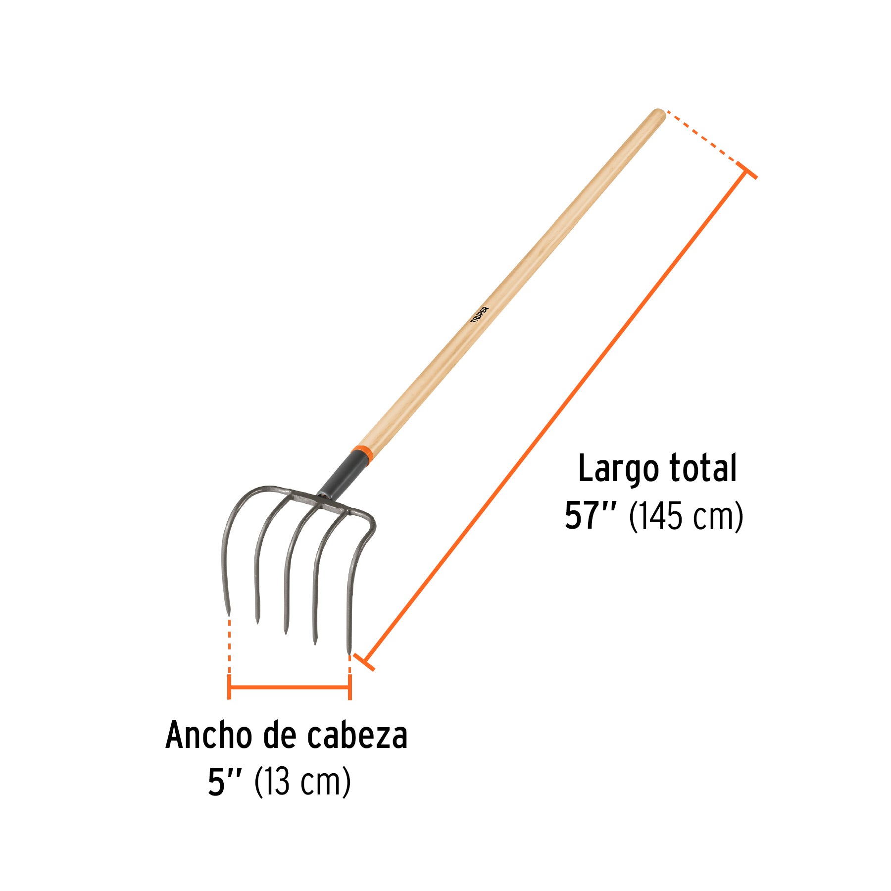 Cultivador forjado, 4 dientes, mango de madera 54", TRUPER
