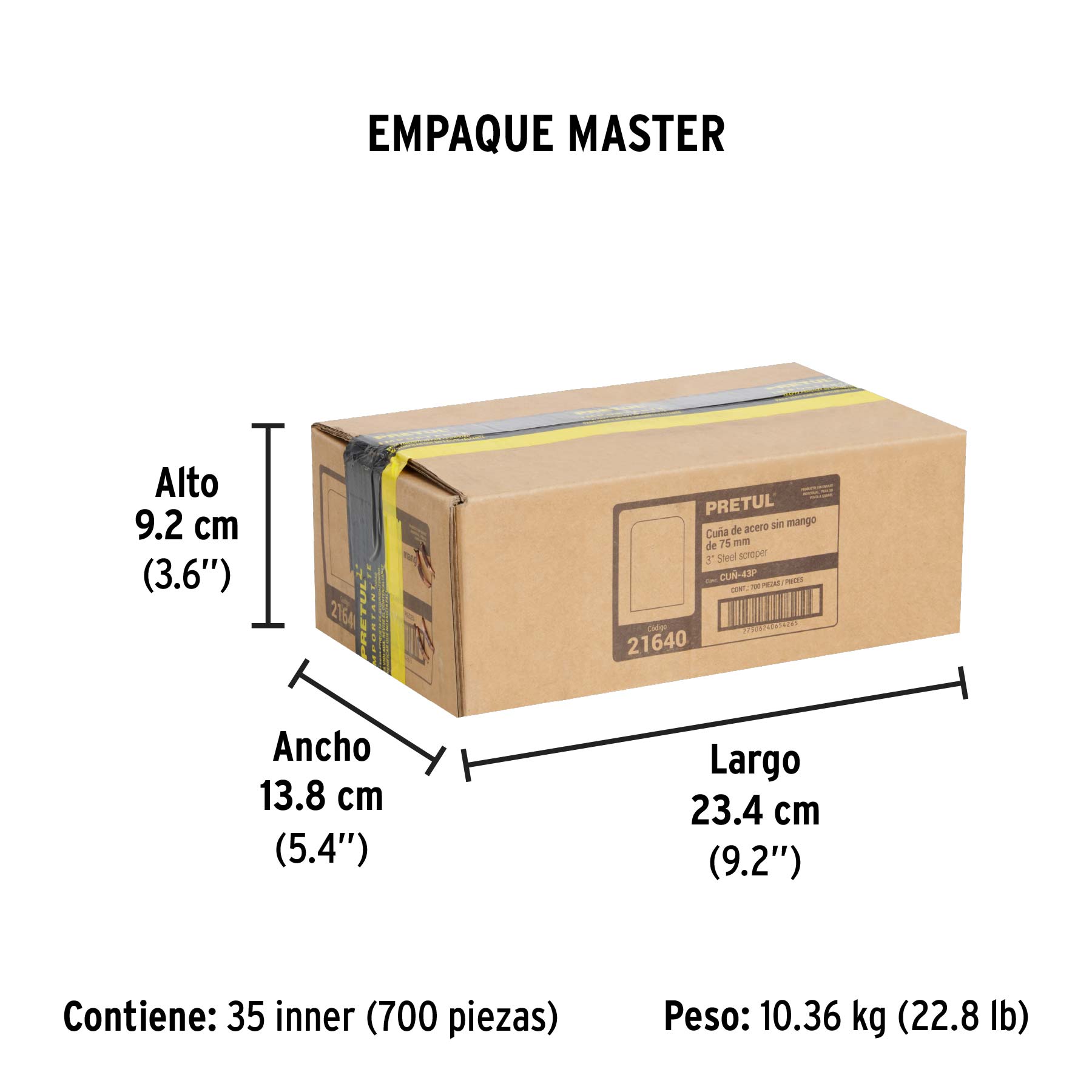 Cuña de 4" x 3" sin mango, bolsa con 20 piezas, PRETUL - Empaque