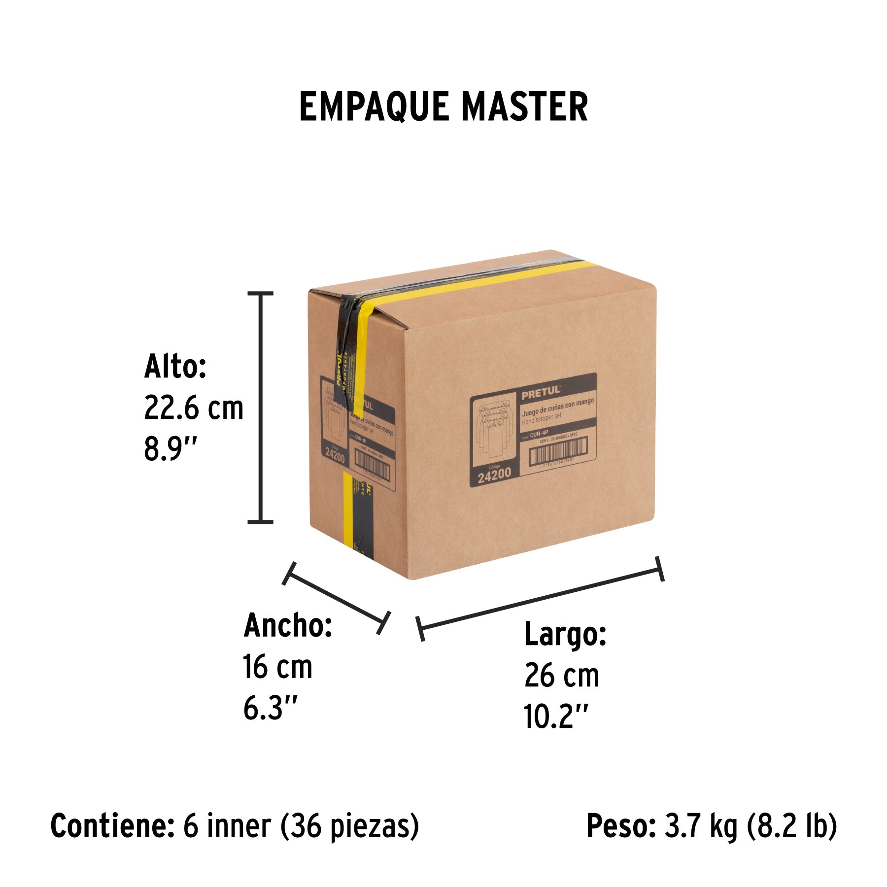 Juego de 4 cuñas con mango de plástico, PRETUL - Empaque