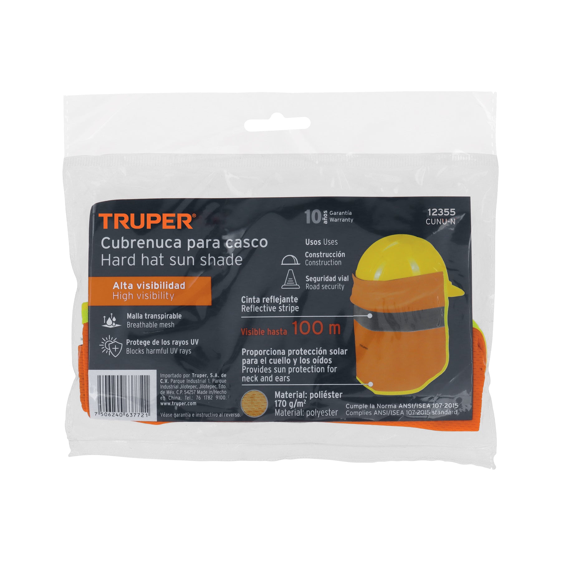 Cubrenuca para casco, naranja con reflejante, TRUPER