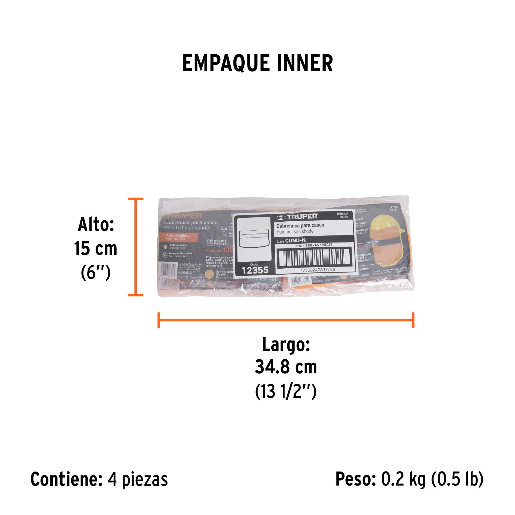 Cubrenuca para casco, naranja con reflejante, TRUPER - Empaque