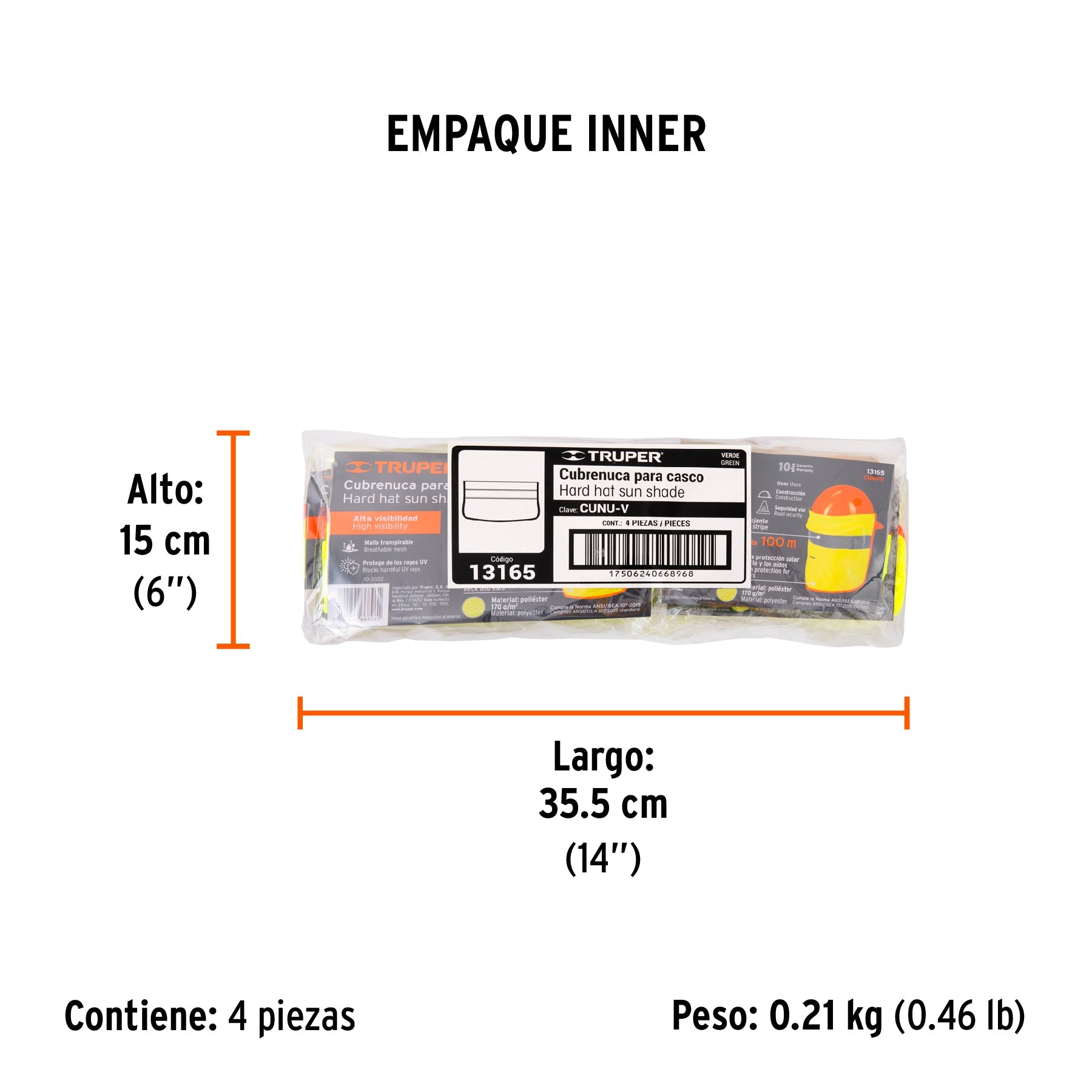 Cubrenuca para casco, verde con reflejante, TRUPER - Empaque