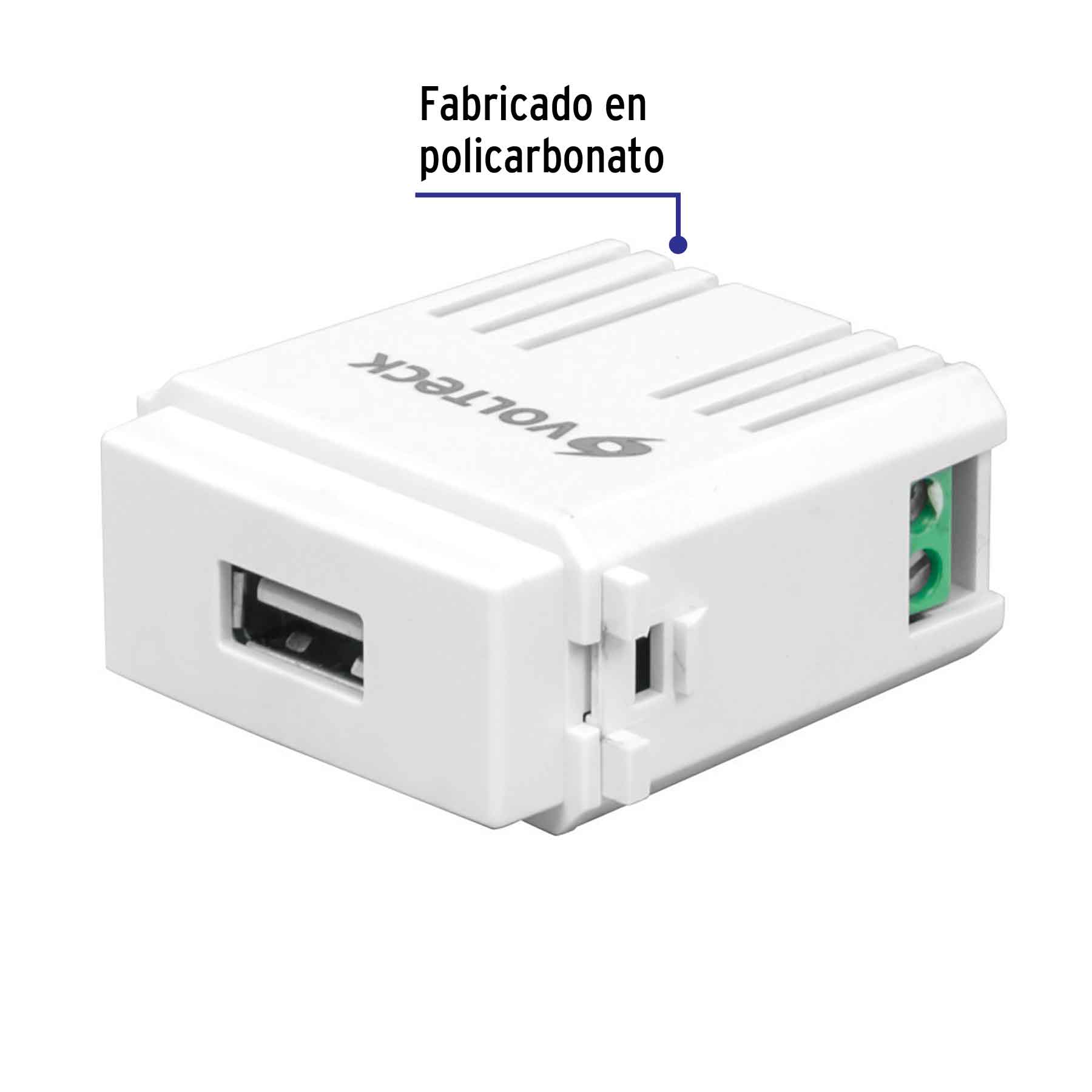 Módulo puerto USB, línea Italiana, color blanco, VOLTECK