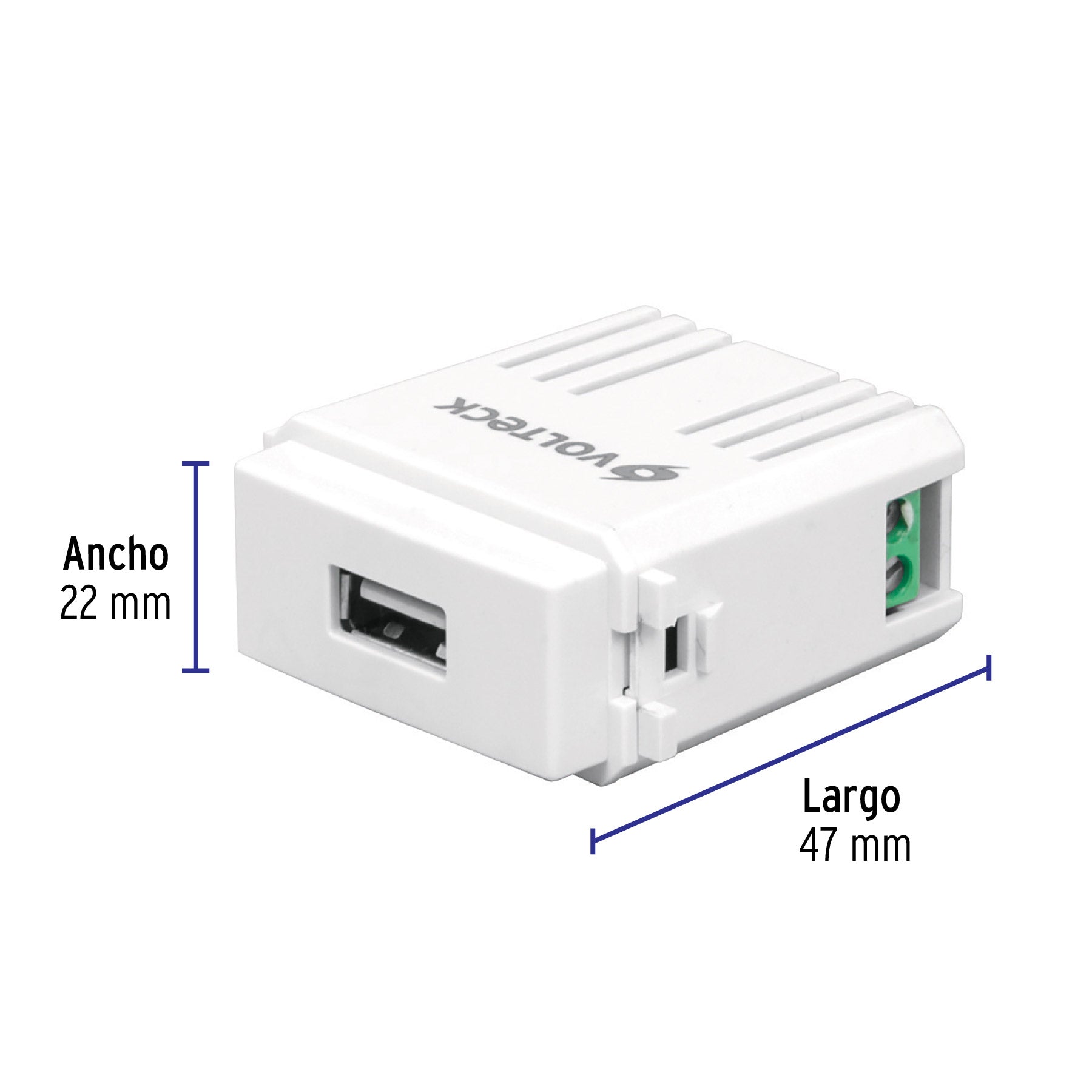 Módulo puerto USB, línea Italiana, color blanco, VOLTECK