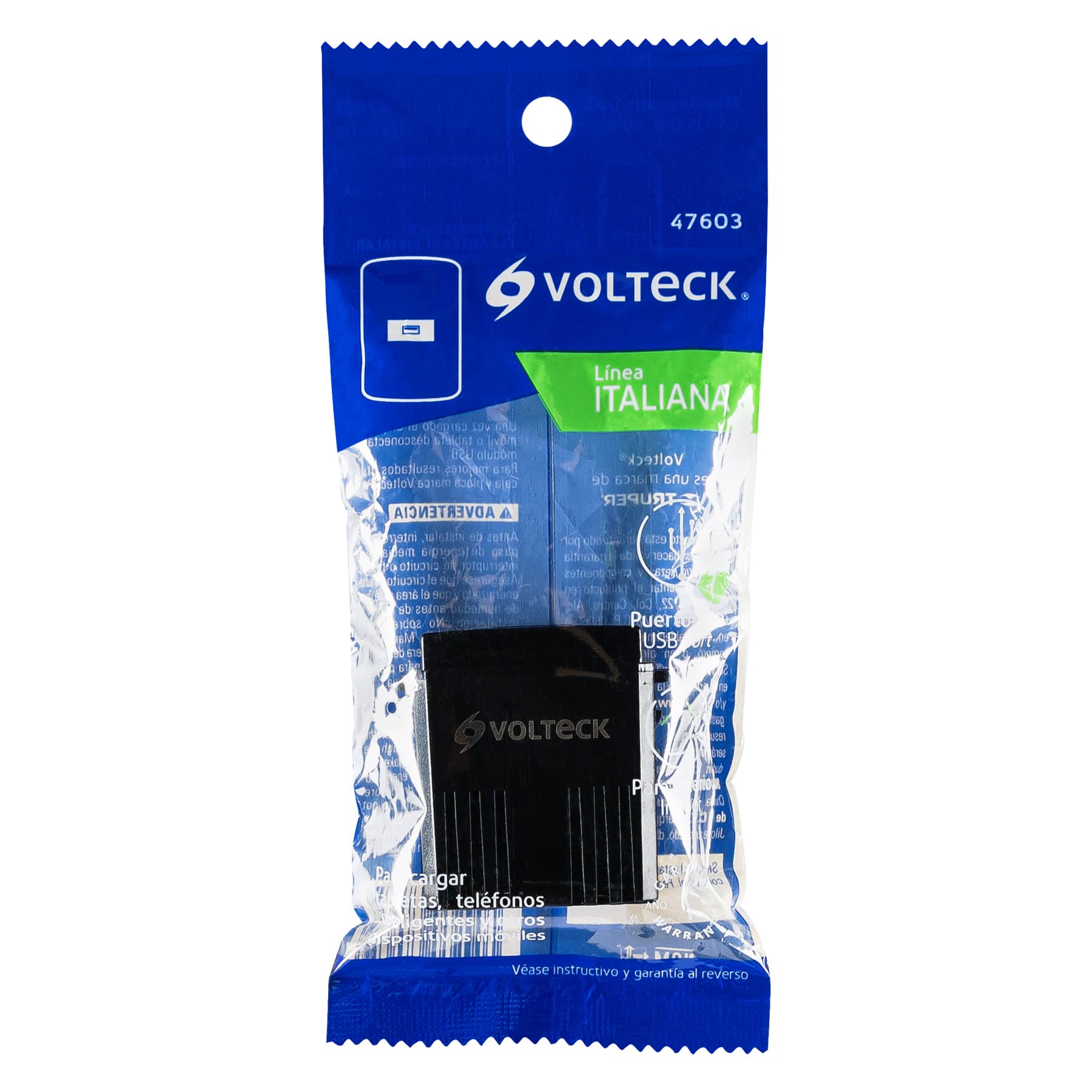 Módulo USB, línea Italiana, color negro, VOLTECK